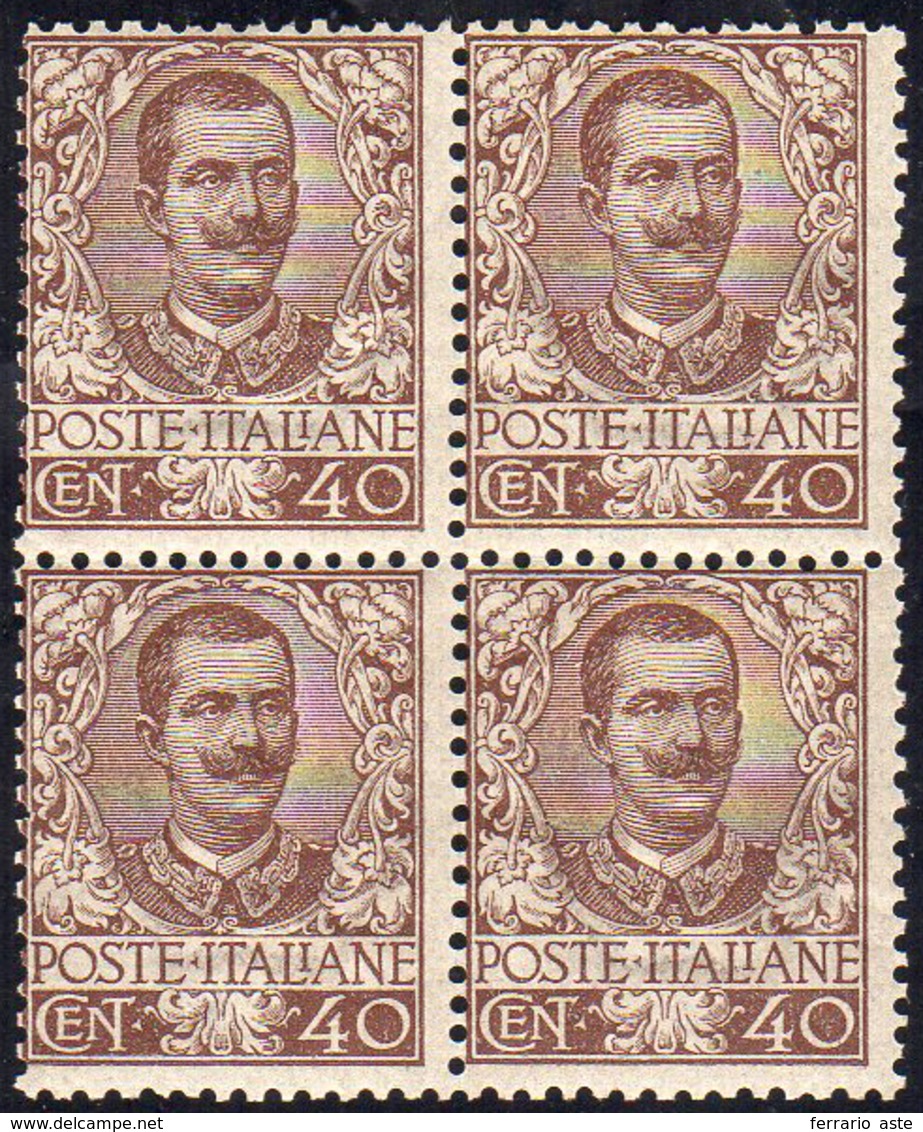 1901 - 40 Cent. Floreale (74), Freschissimo Blocco Di Quattro, Gomma Originale Integra, Perfetto E D... - Andere & Zonder Classificatie