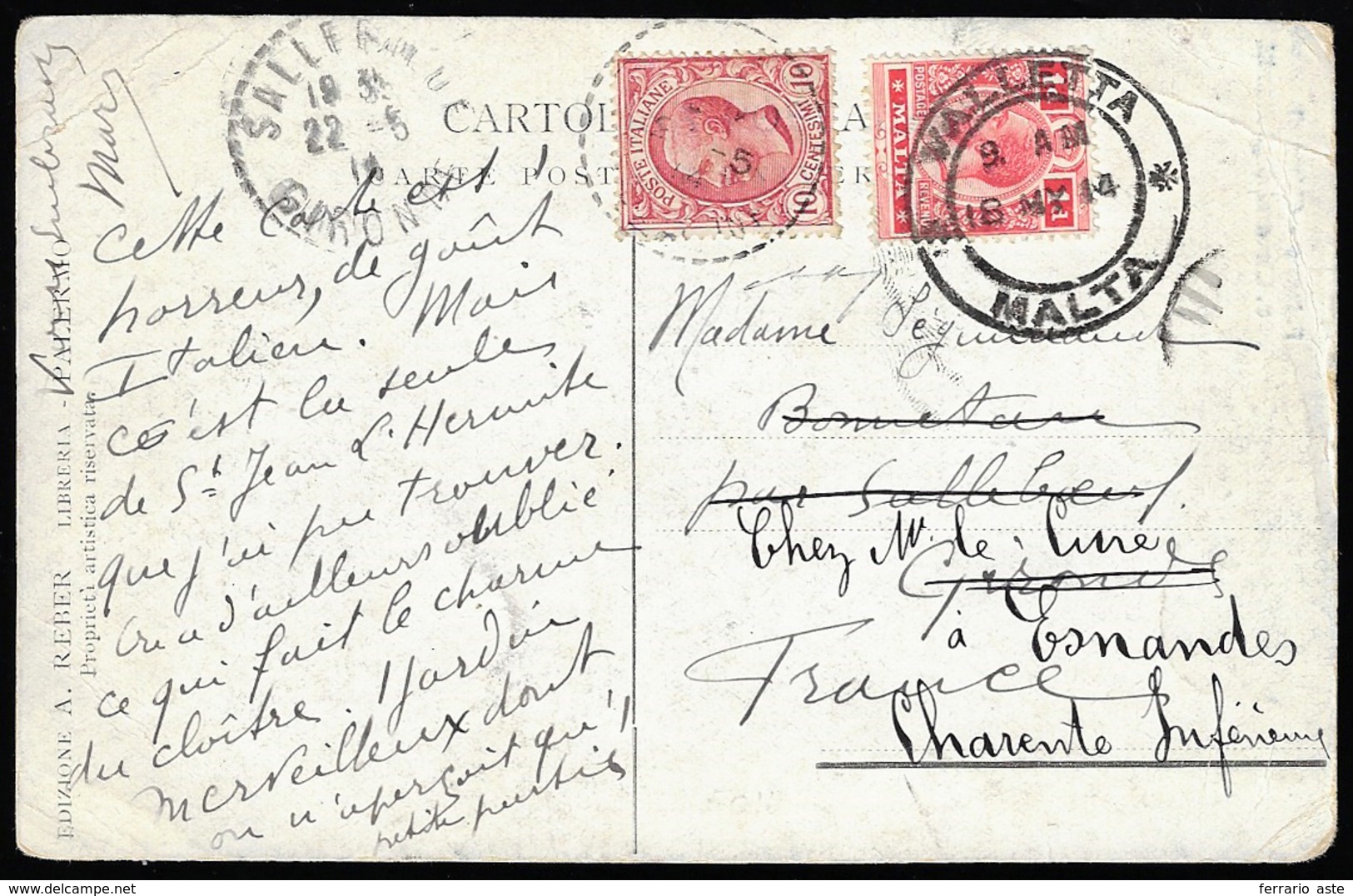 1914 - 10 Cent. Leoni (82), Perfetto, Non Annullato In Partenza, Su Cartolina Di Palermo, Riaffranca... - Other & Unclassified