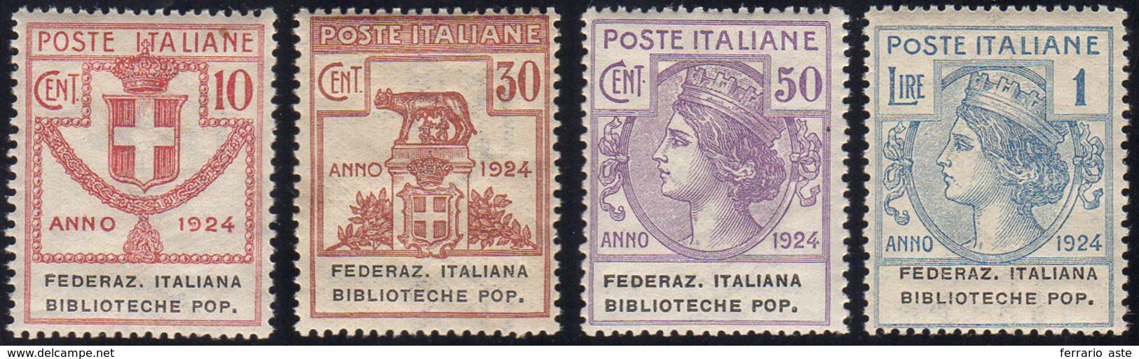 FEDERAZ. ITALIANA BIBLIOTECHE POP. 1924 - Serie Completa (34/37), Gomma Integra, Perfetti.... - Sonstige & Ohne Zuordnung