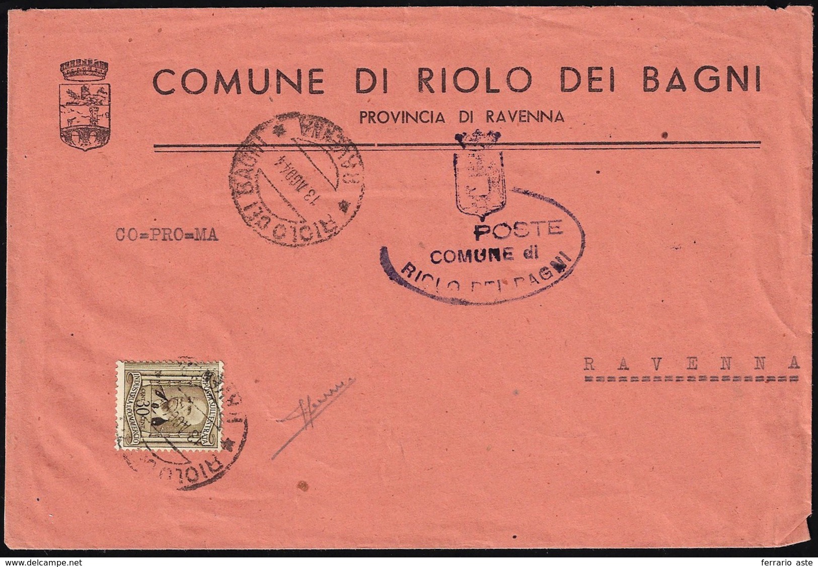 1944 - 30 Cent. Imposta Sull'Entrata, Marca Da Bollo, Sezione Di Destra, Perfetta, Su Busta Da Riolo... - Autres & Non Classés