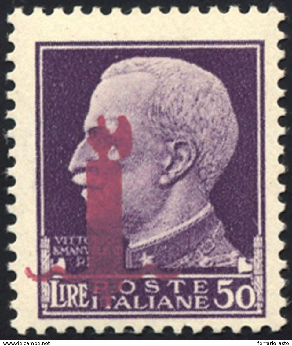 1944 - 50 Lire, Soprastampa Fascio In Lilla, Spostata In Basso, Tiratura Di Firenze (500b), Gomma In... - Autres & Non Classés