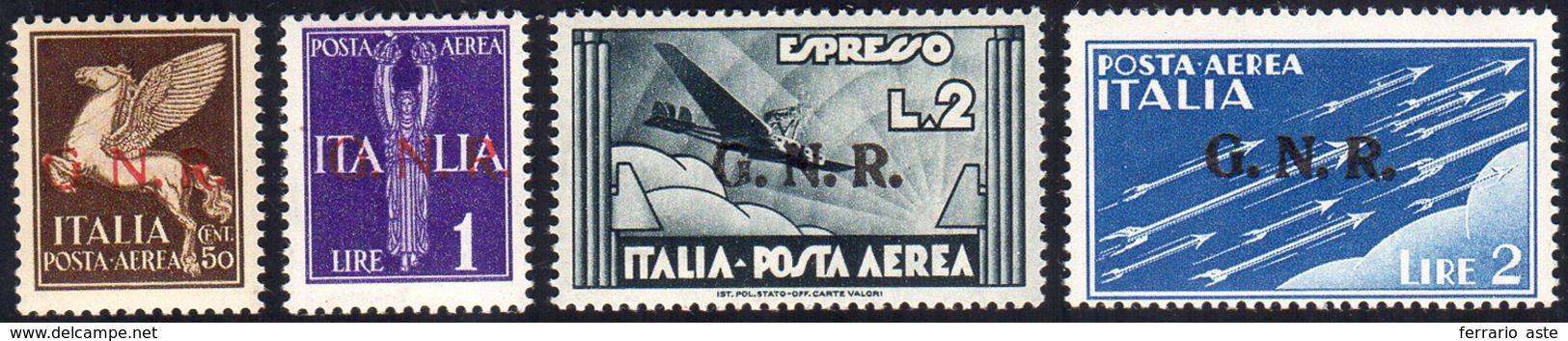 1944 - 20 Cent., 1 Lira, 2 Lire Ardesia E Azzurro, Soprastampati G.N.R., Errore Di Colore Della Sopr... - Autres & Non Classés