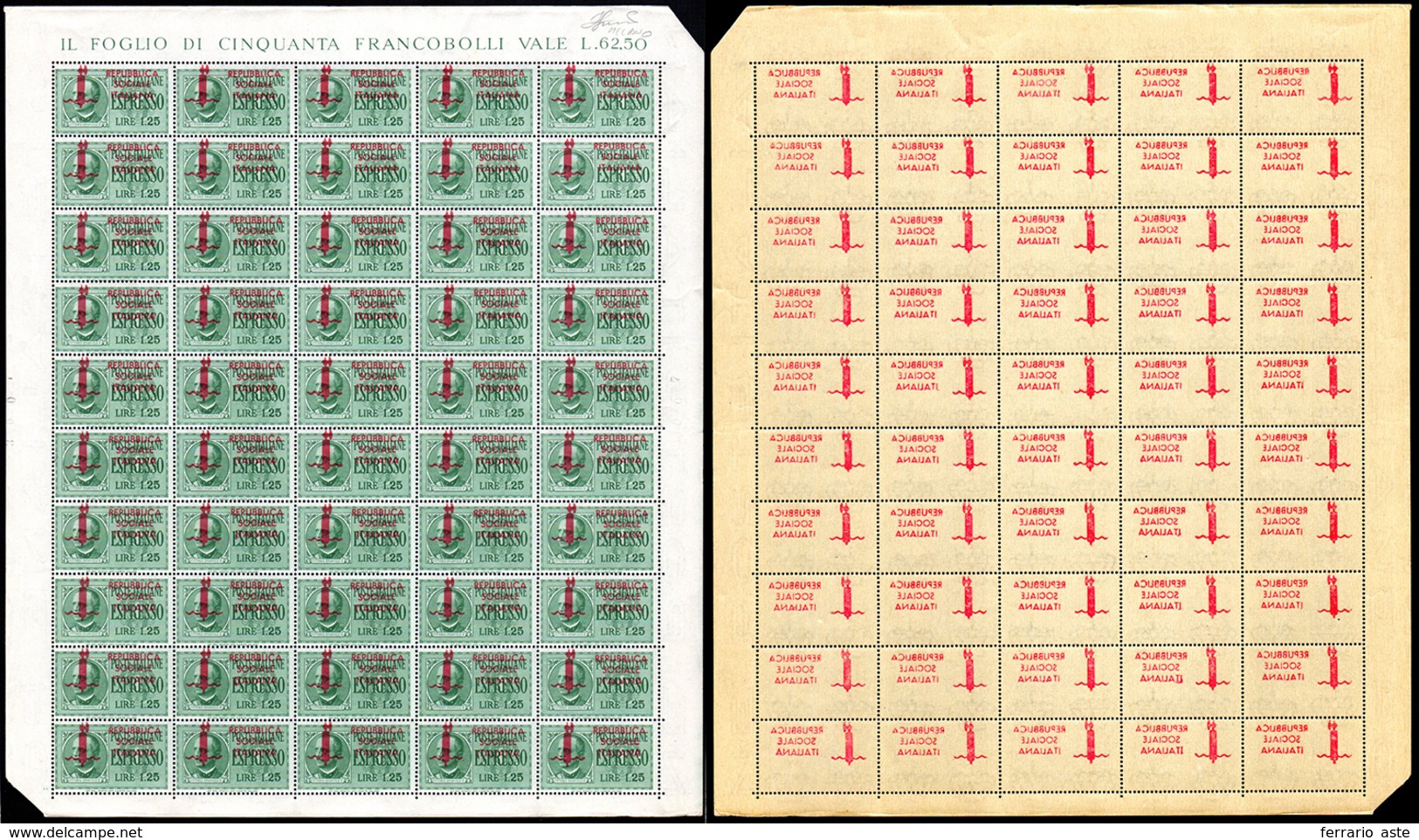 1944 - 1,25 Lire Soprastampato Fascetto, Decalco Della Soprastampa, Tiratura Di Milano (CEI 2005 6a ... - Sonstige & Ohne Zuordnung