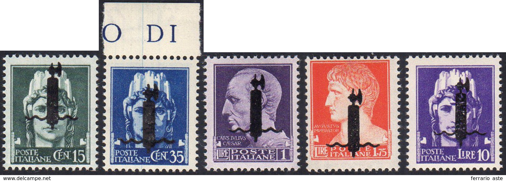 1944 - Soprastampati Fascio Grande In Nero, Serie Completa Di 5 Valori (P11,P12,P12A,P13,P14A), Gomm... - Andere & Zonder Classificatie