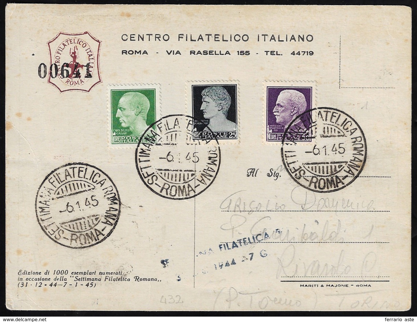 1945 - 20 Lire, 25 Lire, 50 Lire Imperiale (259/261), Perfetti, Usati Su Cartolina Con Annullo "Roma... - Other & Unclassified