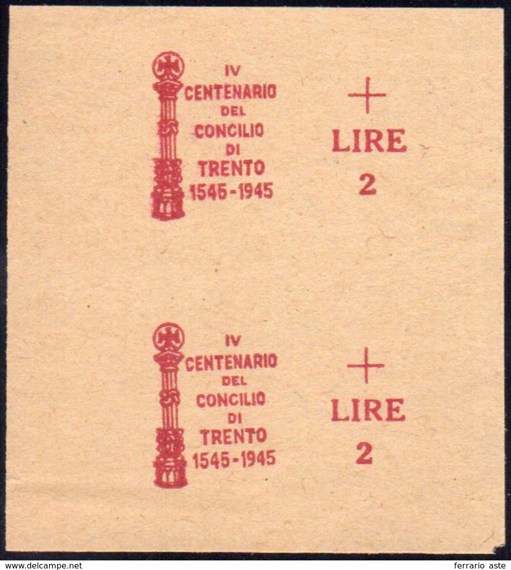 1945 - IV Centenario Del Concilio Di Trento, Prova Di Soprastampa Tipografica Del Valore Da 2 Lire I... - Andere & Zonder Classificatie