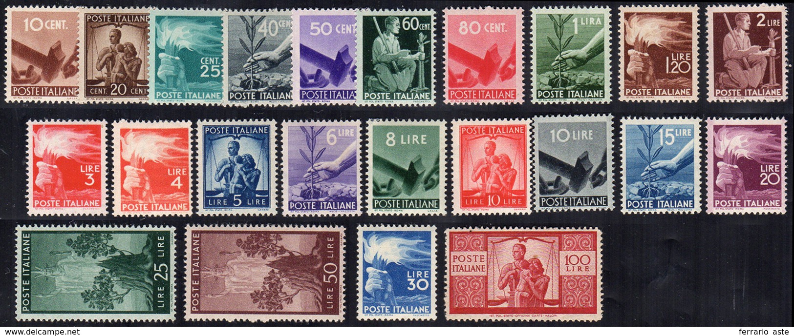 1945/48 - Democratica (543/565), Gomma Integra, Perfetti. Cert. Ferrario.... - Andere & Zonder Classificatie