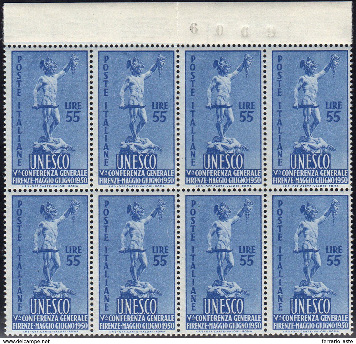 1950 - 55 Lire Unesco (619), Blocco Di Otto, Gomma Integra, Perfetto.... - Other & Unclassified