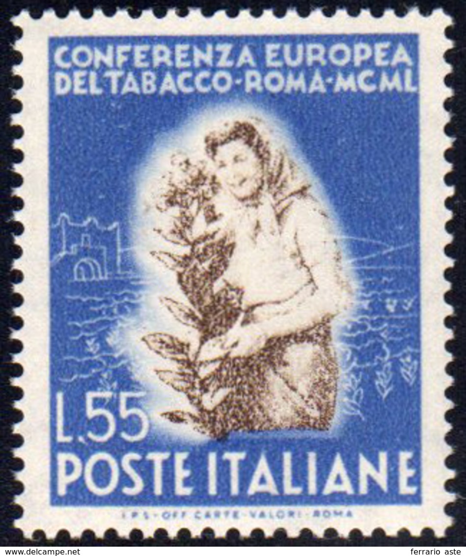 1950 - 55 Lire Tabacco, Stampa Del Centro Evanescente (631b), Gomma Integra, Leggermente Bicolore Co... - Autres & Non Classés