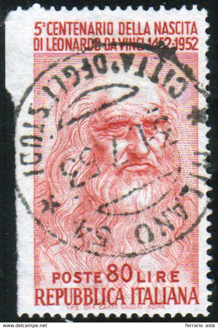 1952 - 80 Lire Leonardo, Non Dentellato A Sinistra (688c), Usato, Perfetto. Raro.... - Other & Unclassified