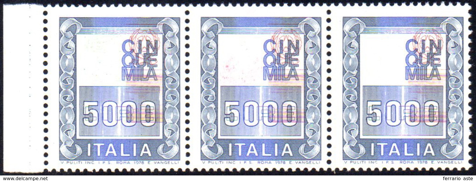 1978 - 5.000 Lire Alti Valori, Senza Effigie, Francobollo Naturale (Bolaffi 2011 1542B, € 31.950), C... - Other & Unclassified