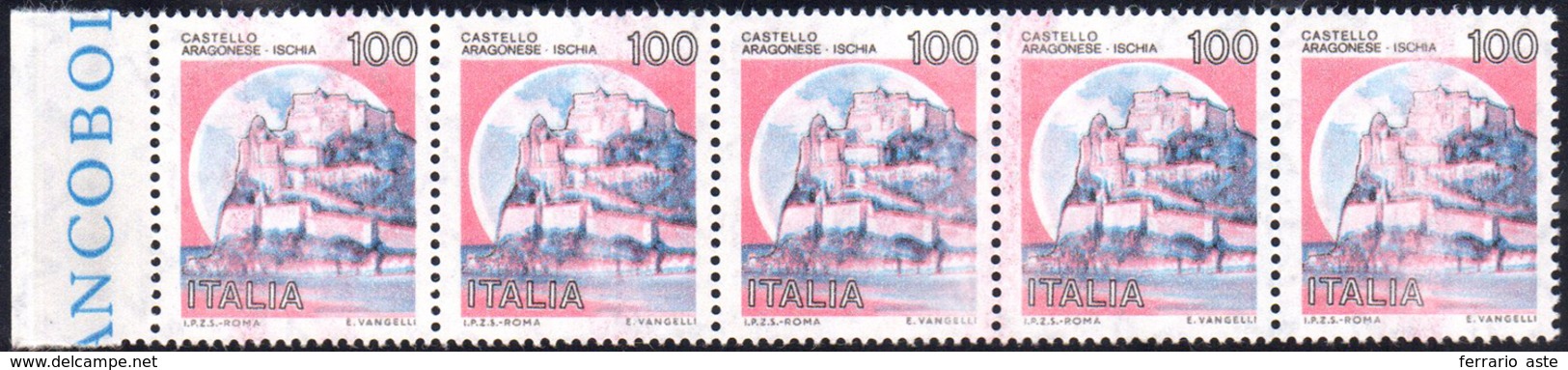 1980 - 100 Lire Castelli, Senza La Stampa Del Giallo, "Castello Amaranto", Francobollo Naturale (Bol... - Sonstige & Ohne Zuordnung
