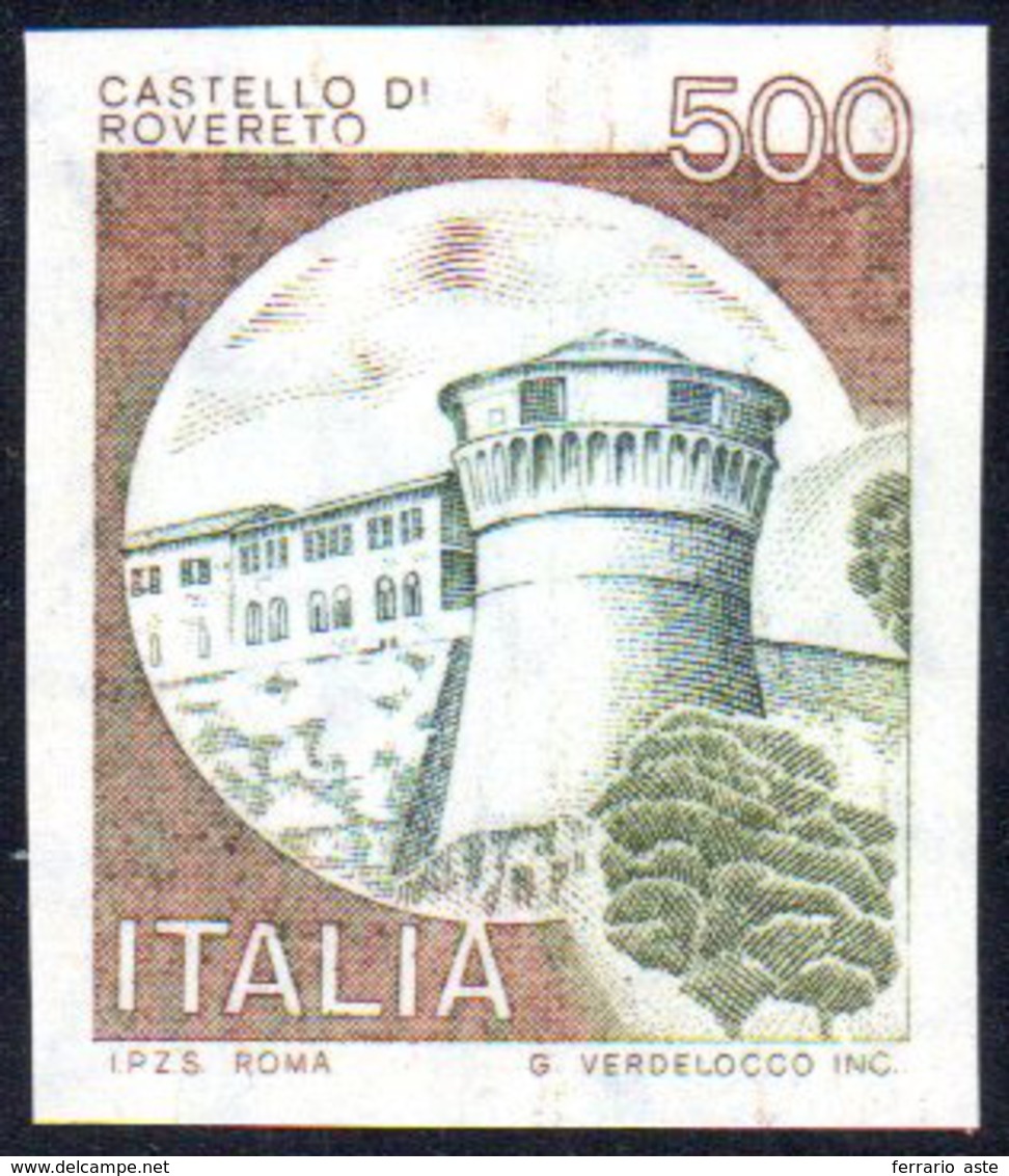 1980 - 500 Lire Castelli, Non Dentellato (Sass. Spec. 1139 Ef), Gomma Integra, Perfetto. Cert. Diena... - Autres & Non Classés