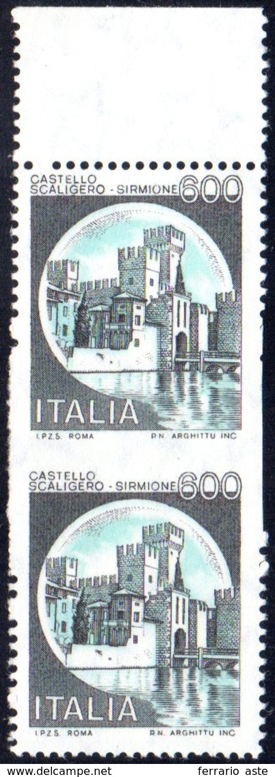 1980 - 600 Lire Castelli (1523), Coppia Verticale Non Dentellata Al Centro E Parzialmente Non Dentel... - Other & Unclassified