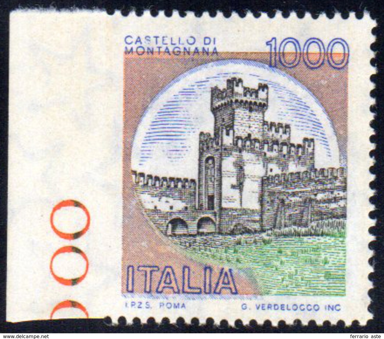 1980 - 1.000 Lire Castelli, Non Dentellato A Sinistra (Sass. Spec. 1145Eh), Bordo Di Foglio, Gomma I... - Autres & Non Classés
