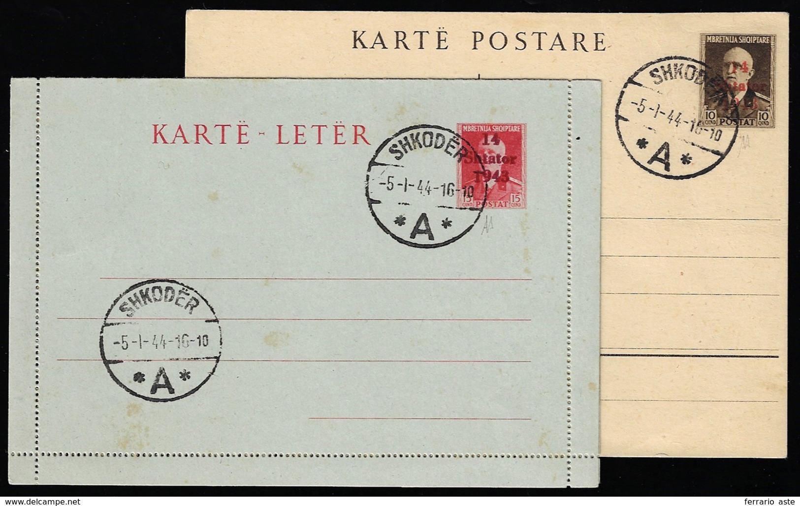 OCC. TEDESCA ALBANIA INTERI POSTALI 1943 - 10 Q. Soprastampata, Cartolina Postale, 15 Q. Soprastampa... - Andere & Zonder Classificatie