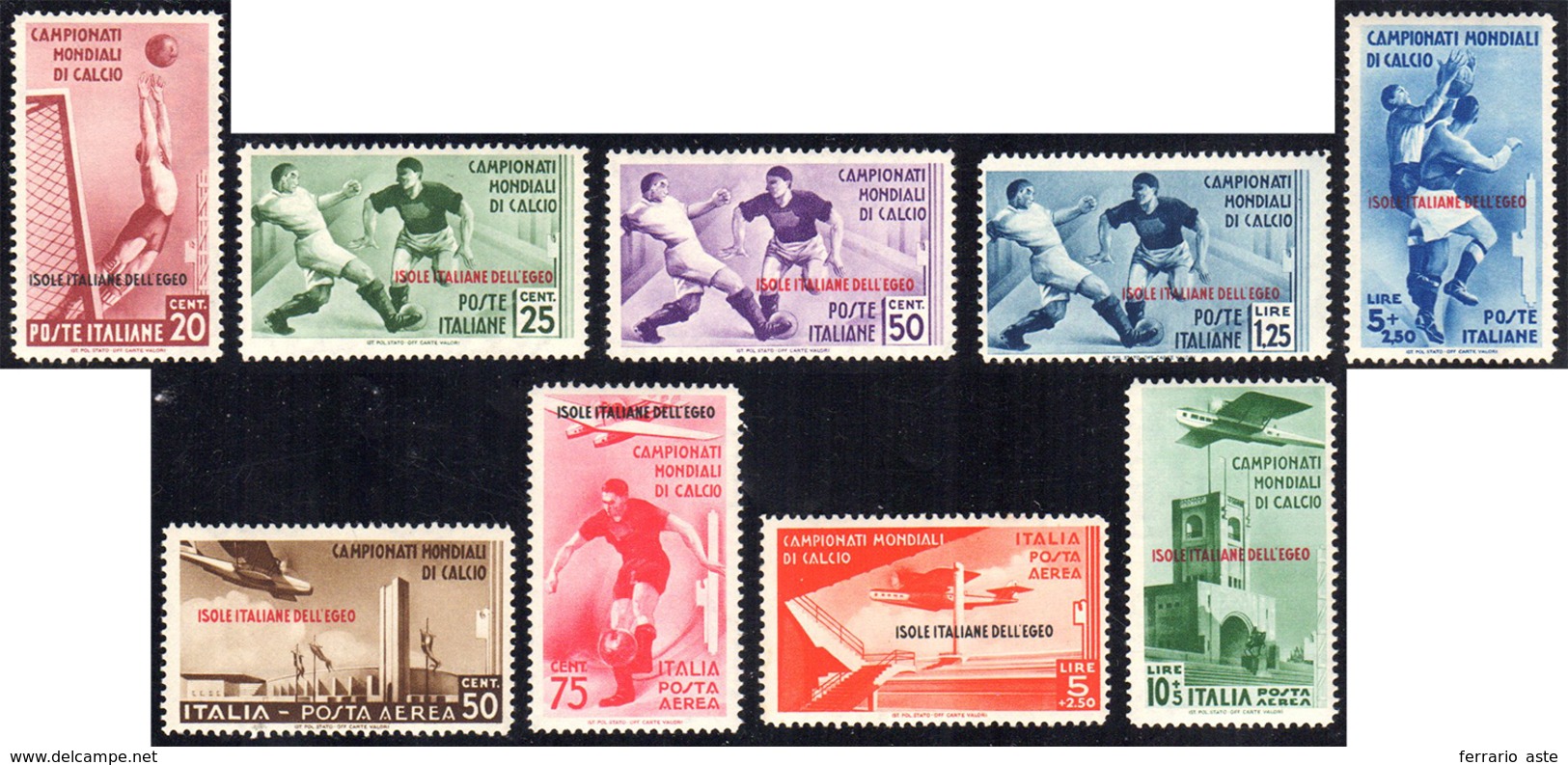 1934 - Mondiali Di Calcio (75/79+A), Gomma Integra, Perfetti.... - Aegean