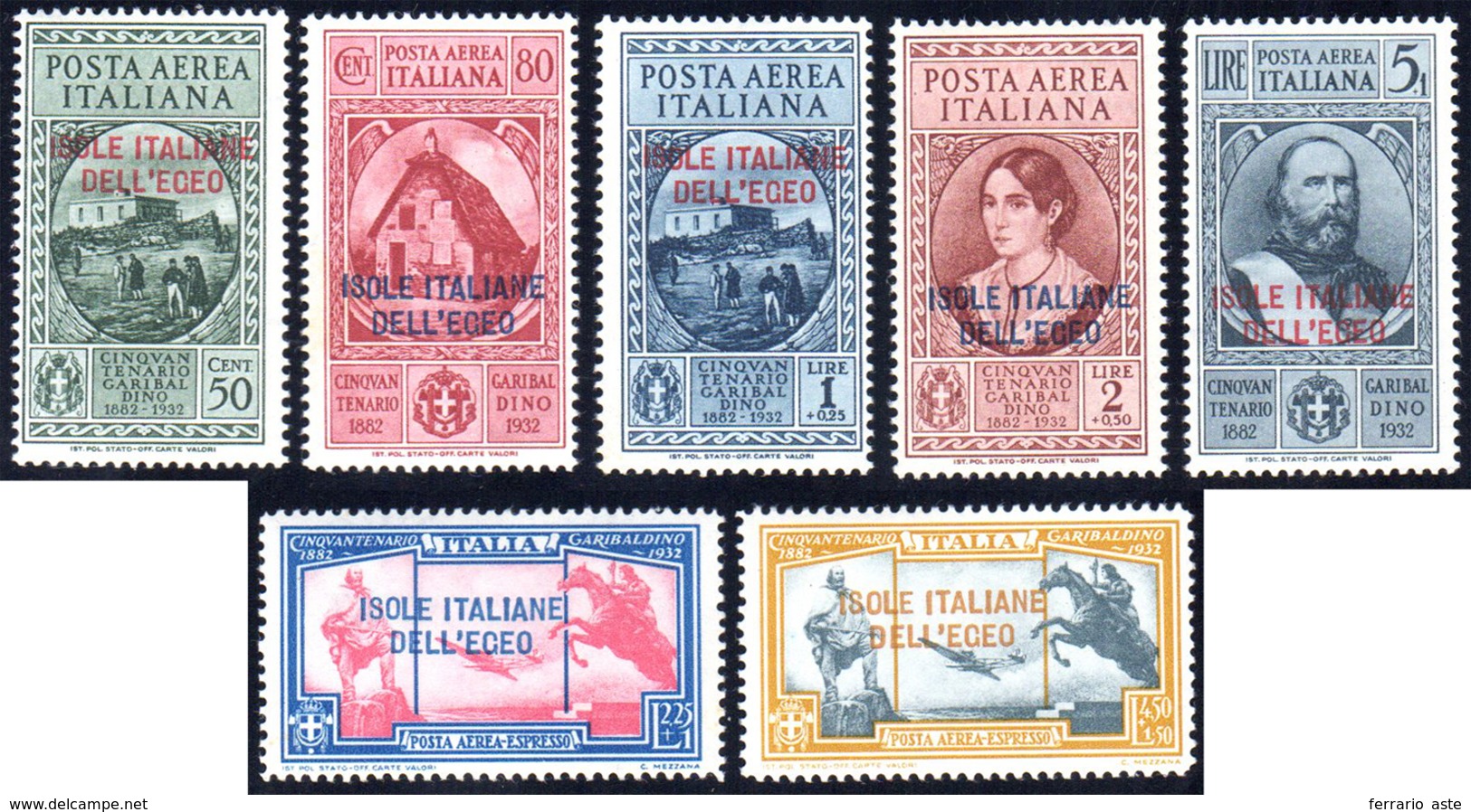 POSTA AEREA 1932 - Garibaldi (14/20), Gomma Integra, Perfetti. Cert. Caffaz.... - Egeo