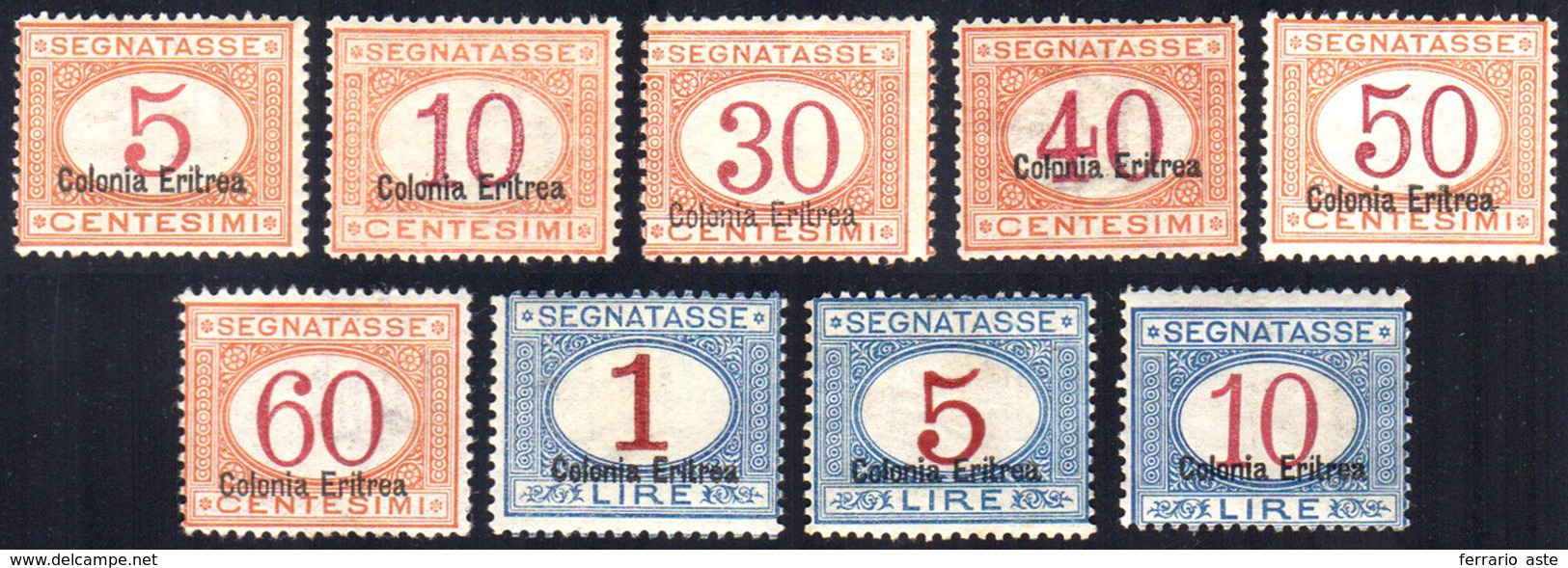 SEGNATASSE 1920/26 - Soprastampati In Basso, 8 Valori (14/15,17/21,24), Gomma Originale, Perfetti. S... - Erythrée