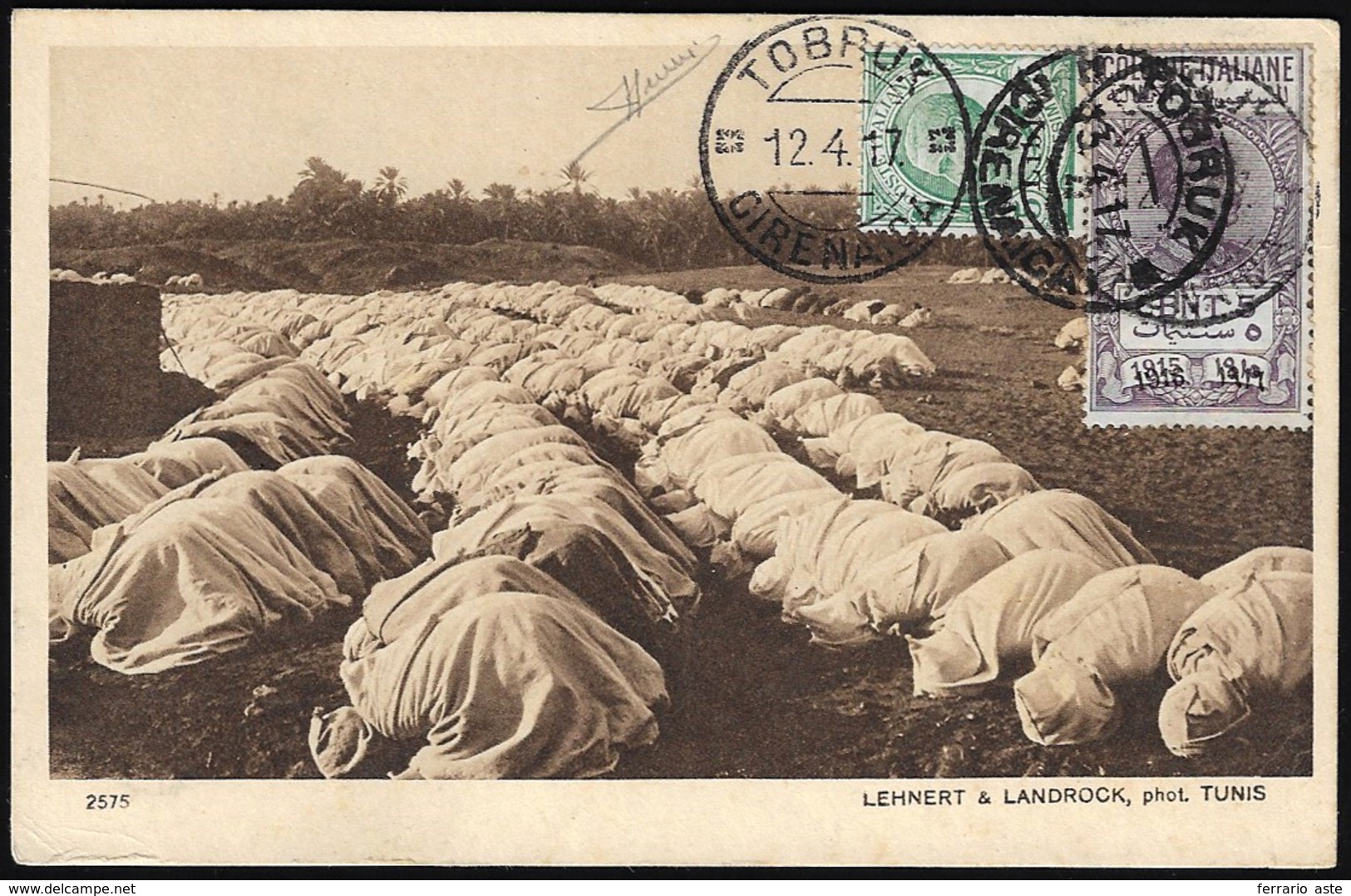 1917 - 5 Cent. Leoni Soprastampato (3), In Affrancatura Mista Con 5 Cent. Marca Da Bollo Delle Colon... - Libia