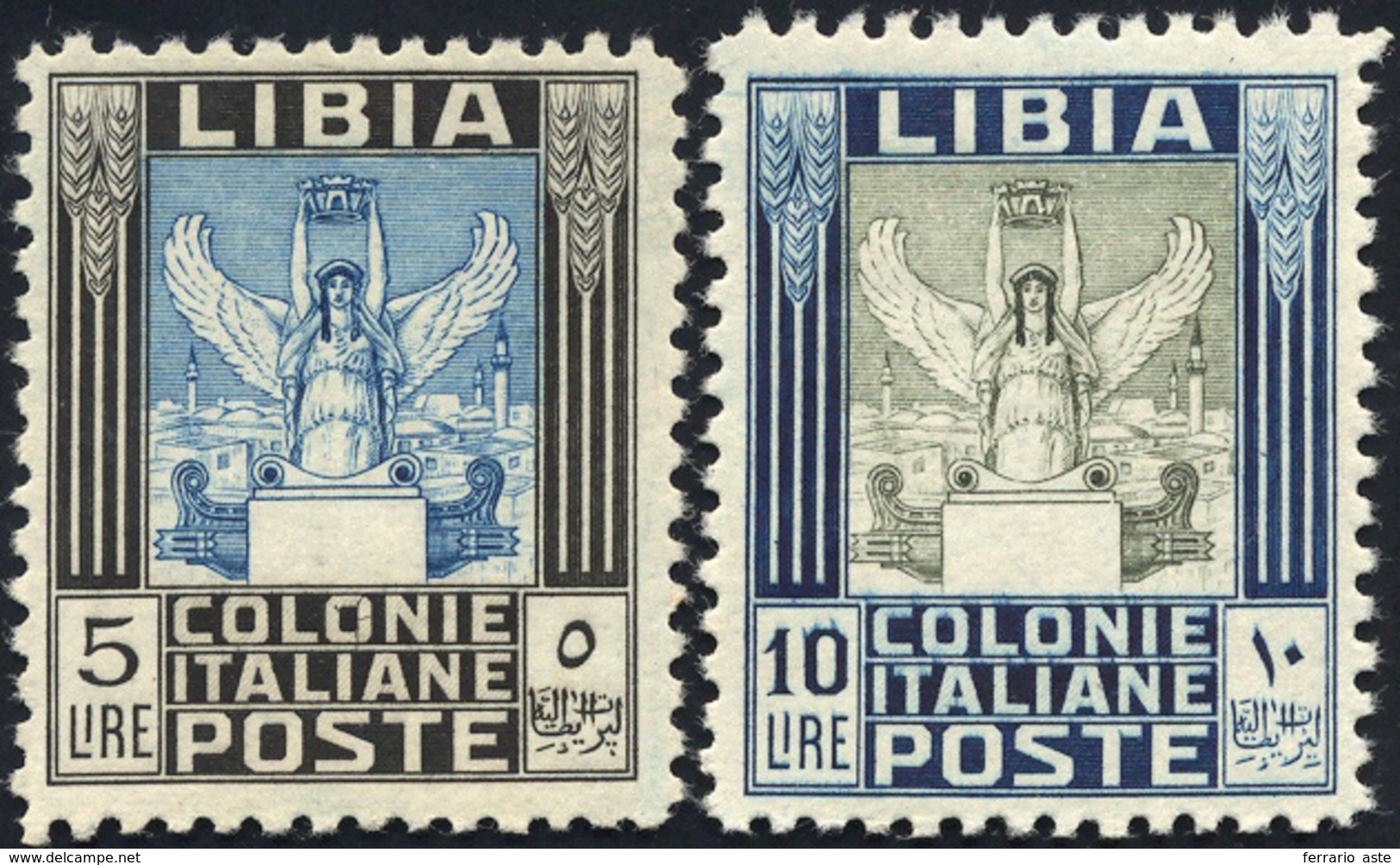 1937 - 5 E 10 Lire Pittorica, Senza Filigrana, Dent. 11 (144/145), Ottima Centratura, Gomma Integra,... - Libyen