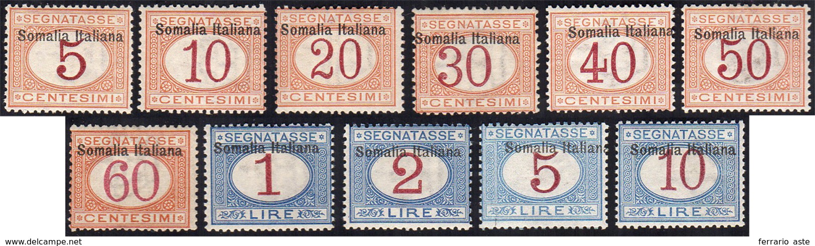 SEGNATASSE 1909 - Soprastampati In Alto (12/22), Gomma Integra, Perfetti. Cert. Sorani.... - Somalia