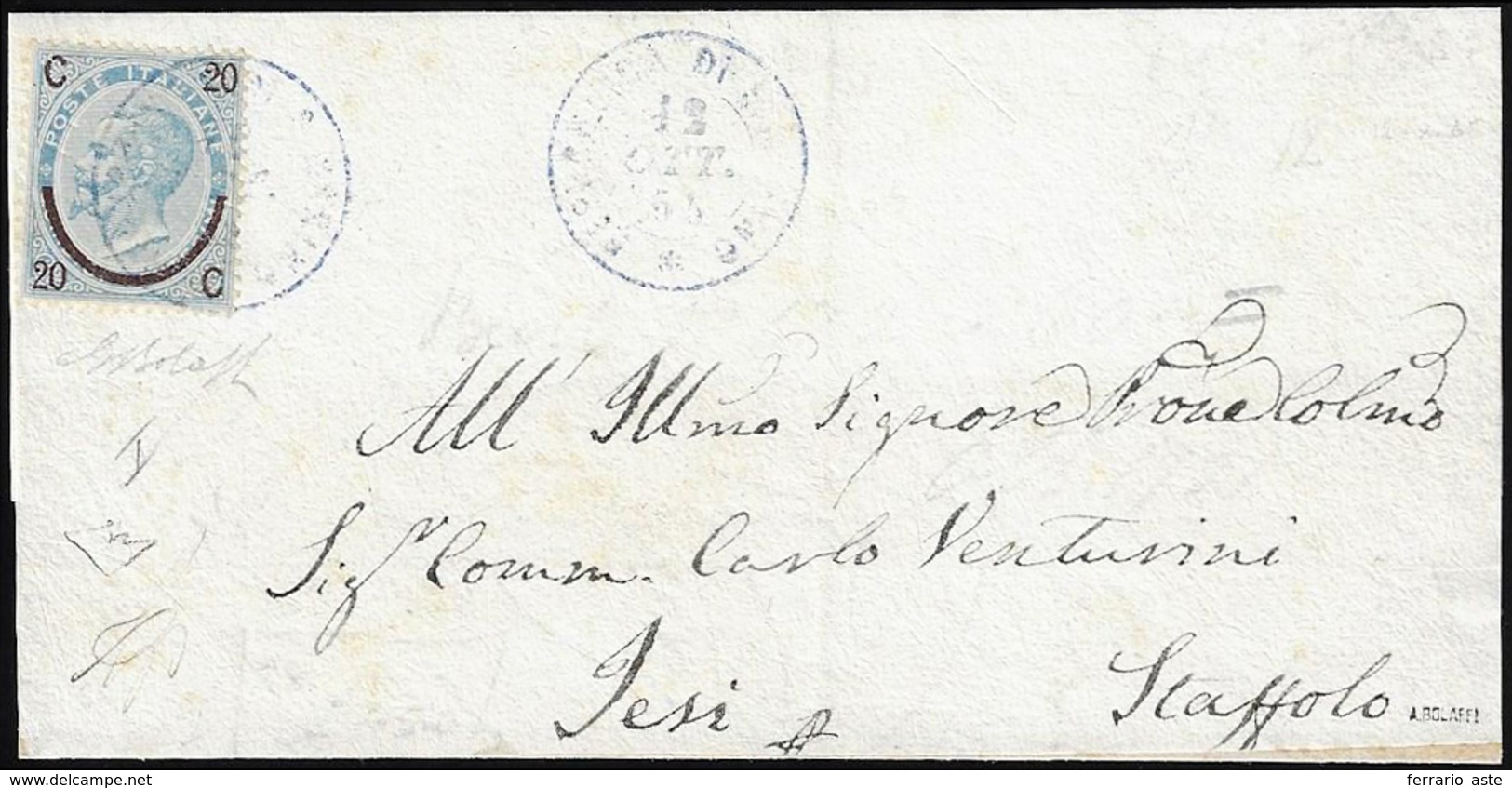 1865 - 15 Cent. Ferro Di Cavallo, I Tipo (E7), Perfetto, Su Frontespizio Di Lettera Con Annulli Al V... - Other & Unclassified