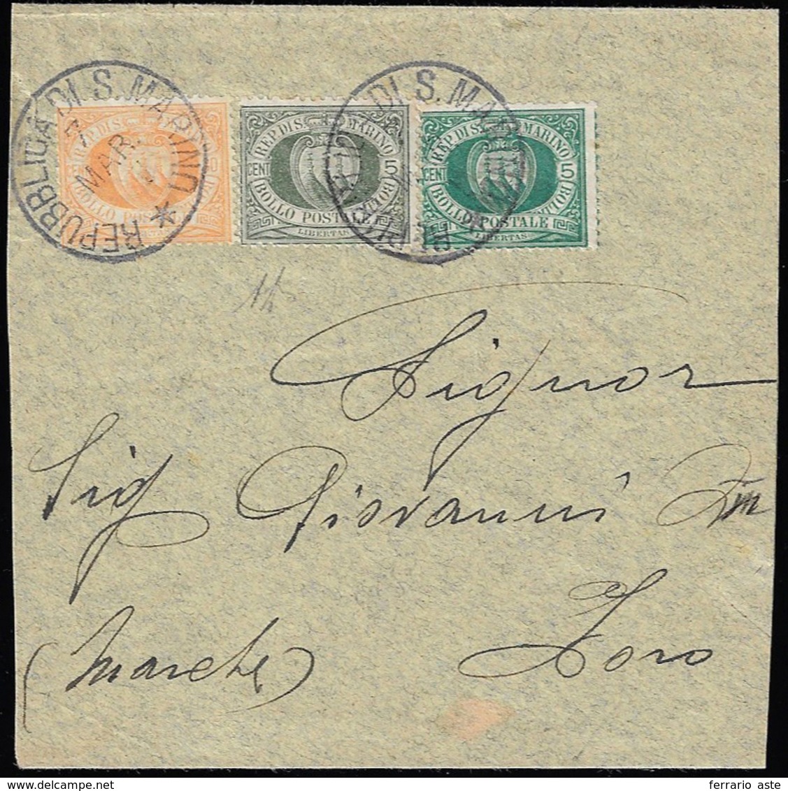 1898 - 5 Cent. Verde Olivastro, 5 Cent. Verde, 30 Cent. Giallo Chiaro (13,27,16), Perfetti, Su Gran ... - Autres & Non Classés