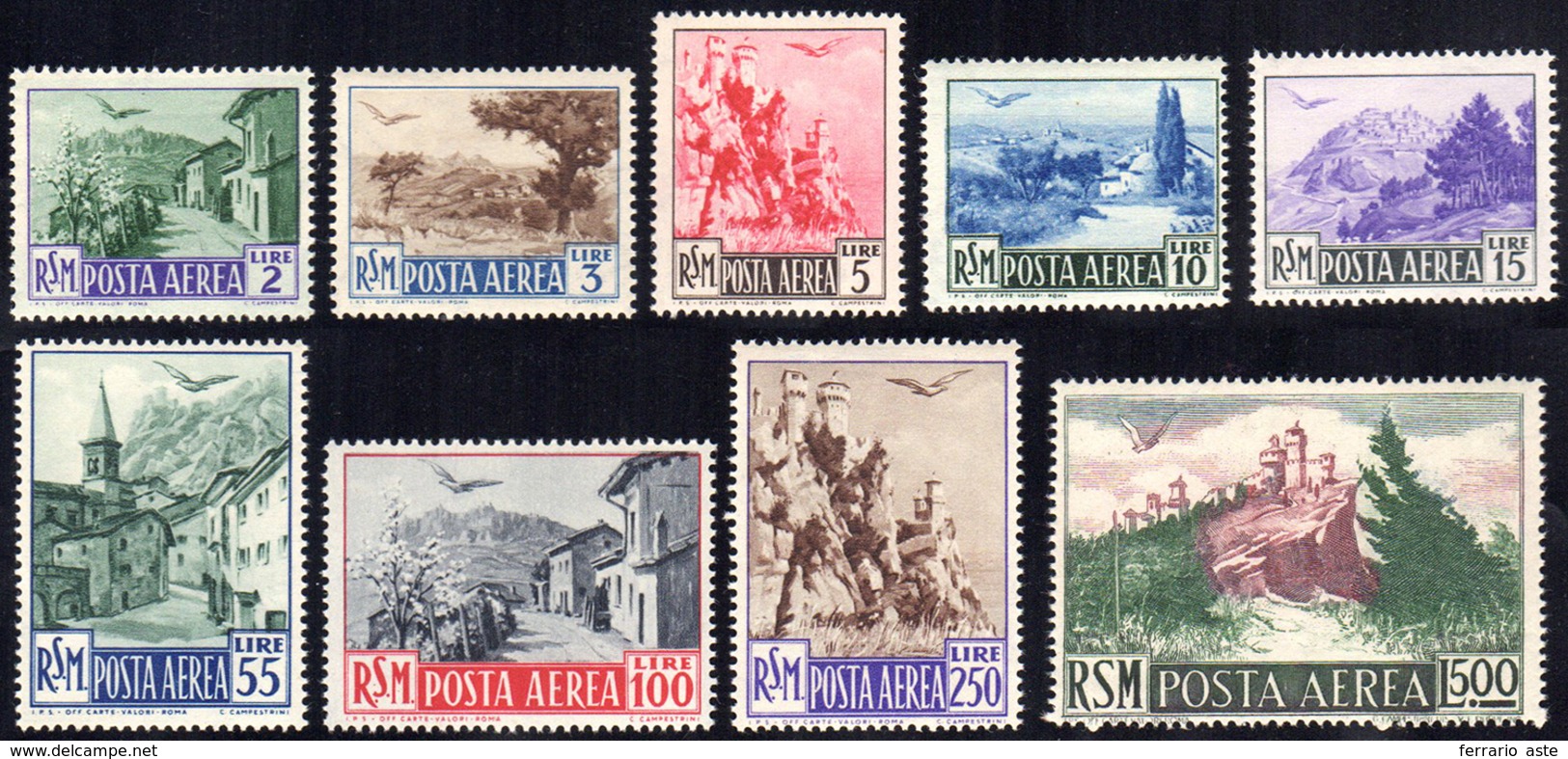 1950 - Vedute (83/91), Gomma Integra, Perfetti.... - Poste Aérienne