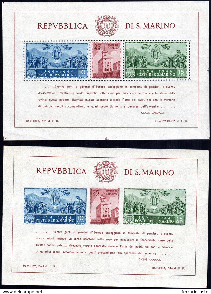 1945 - Palazzo Del Governo, Foglietto Dentellato E Non Dentellato (6/7), Gomma Originale Integra, Pe... - Blocks & Sheetlets