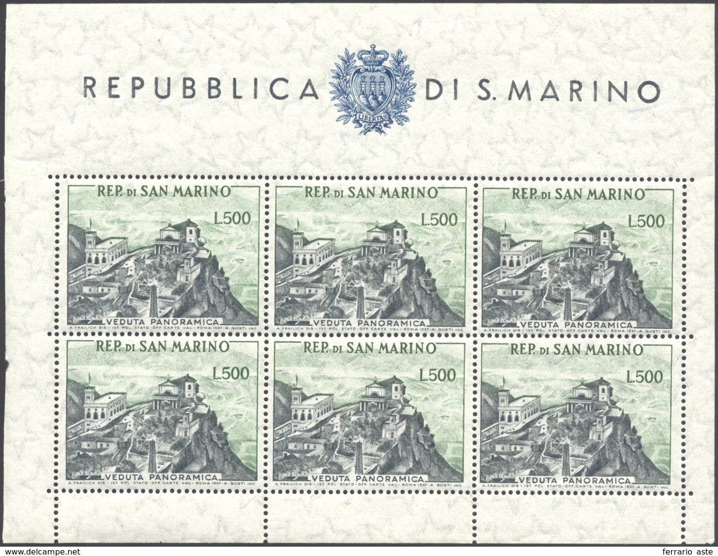 1958 - 500 Lire Panorama, Foglietto (18), Gomma Originale Integra, Perfetto.... - Hojas Bloque