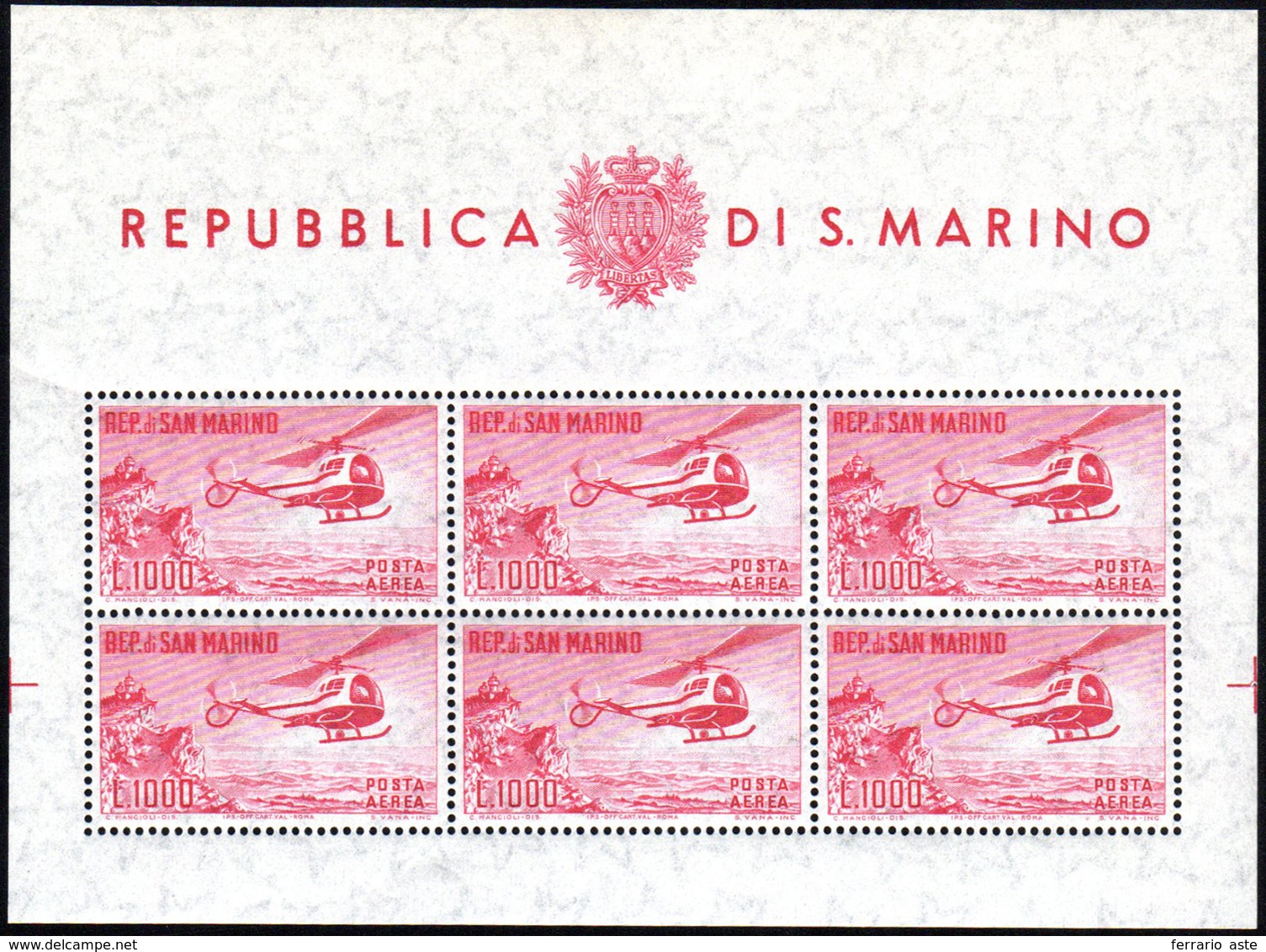 1961 - 1.000 Lire Elicottero, Foglietto (22), Gomma Integra, Perfetto. Raybaudi.... - Blocs-feuillets