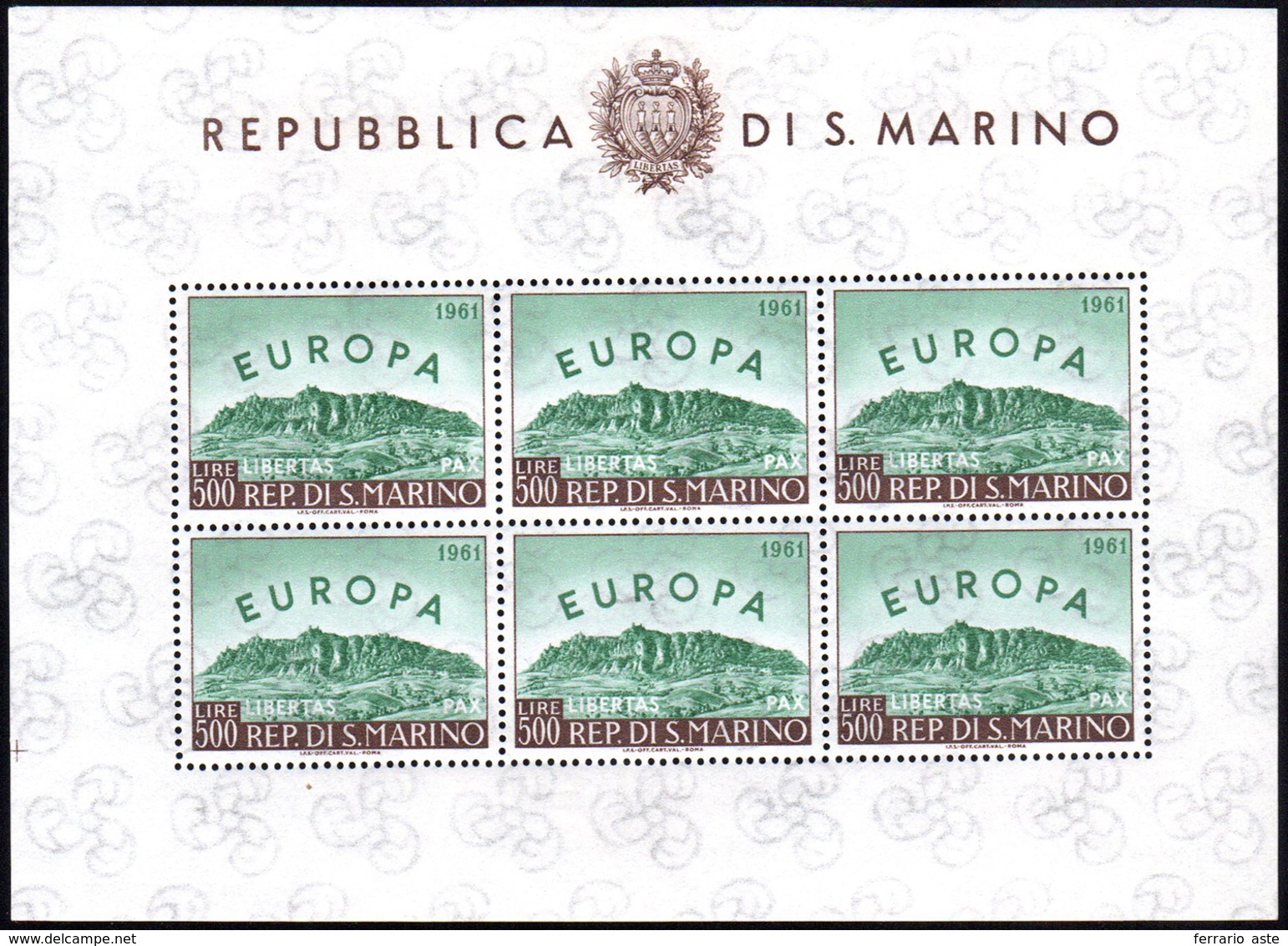 1961 - 500 Lire Europa, Foglietto (23), Gomma Integra, Perfetto.... - Hojas Bloque