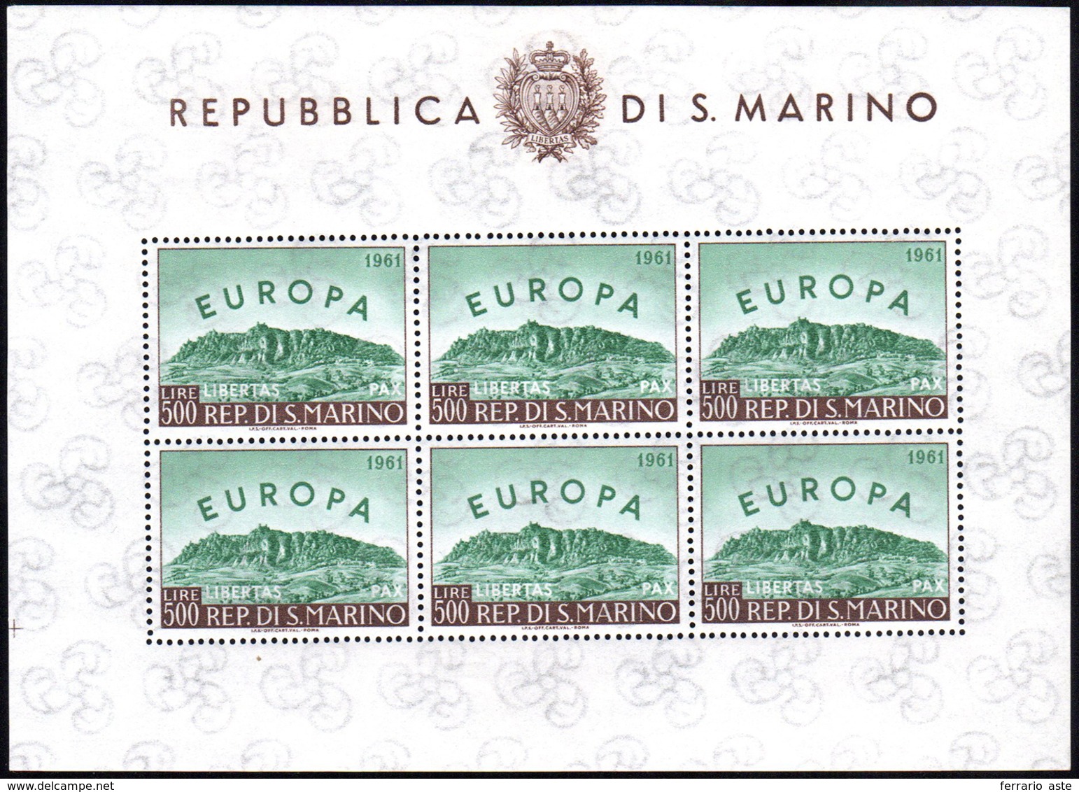 1961 - 500 Lire Europa, Foglietto (23), Gomma Integra, Perfetto.... - Blokken & Velletjes