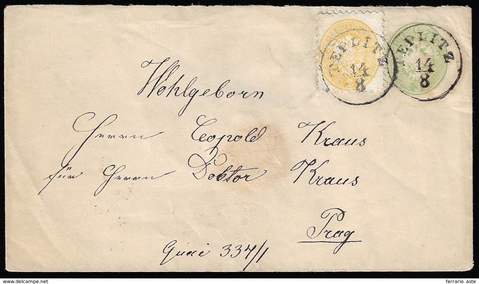 AUSTRIA 1863 INTERI POSTALI - 3 Kr. Verde, Busta Postale, Integrata Con 2 Kr. Giallo, Dent. 9 1/2 (2... - Autres - Europe