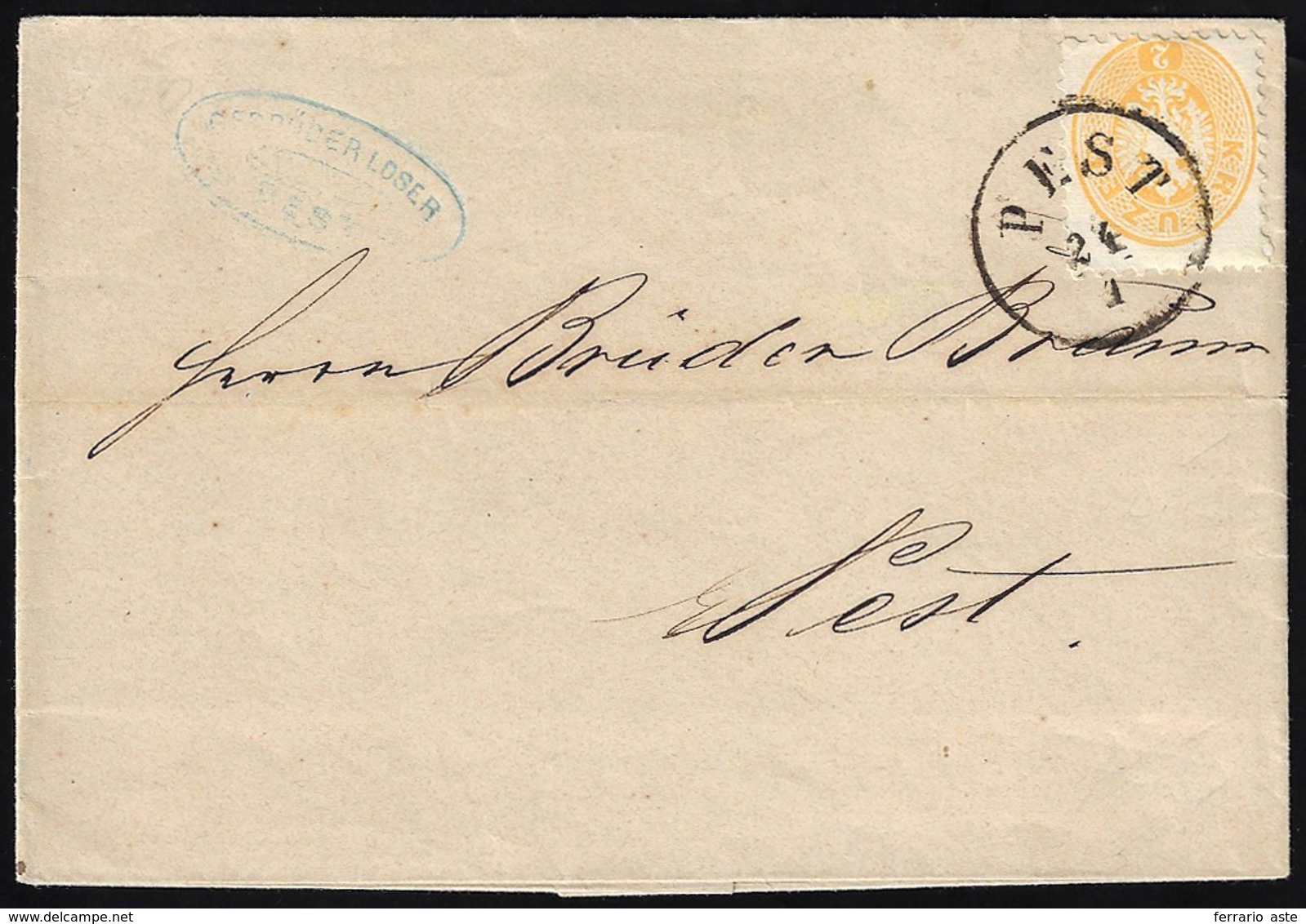 AUSTRIA 1867 - 2 Kr. Giallo, Dent. 9 1/2 (27), Perfetto, Isolato Su Sovracoperta Di Circolare Da Pes... - Europe (Other)