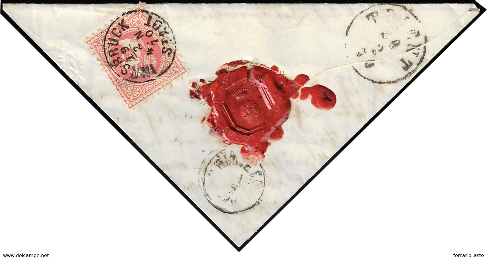 AUSTRIA 1870 - 5 Kr. Francesco Giuseppe (34), Lacerato All'apertura, Al Verso Di Lettera Triangolare... - Europe (Other)