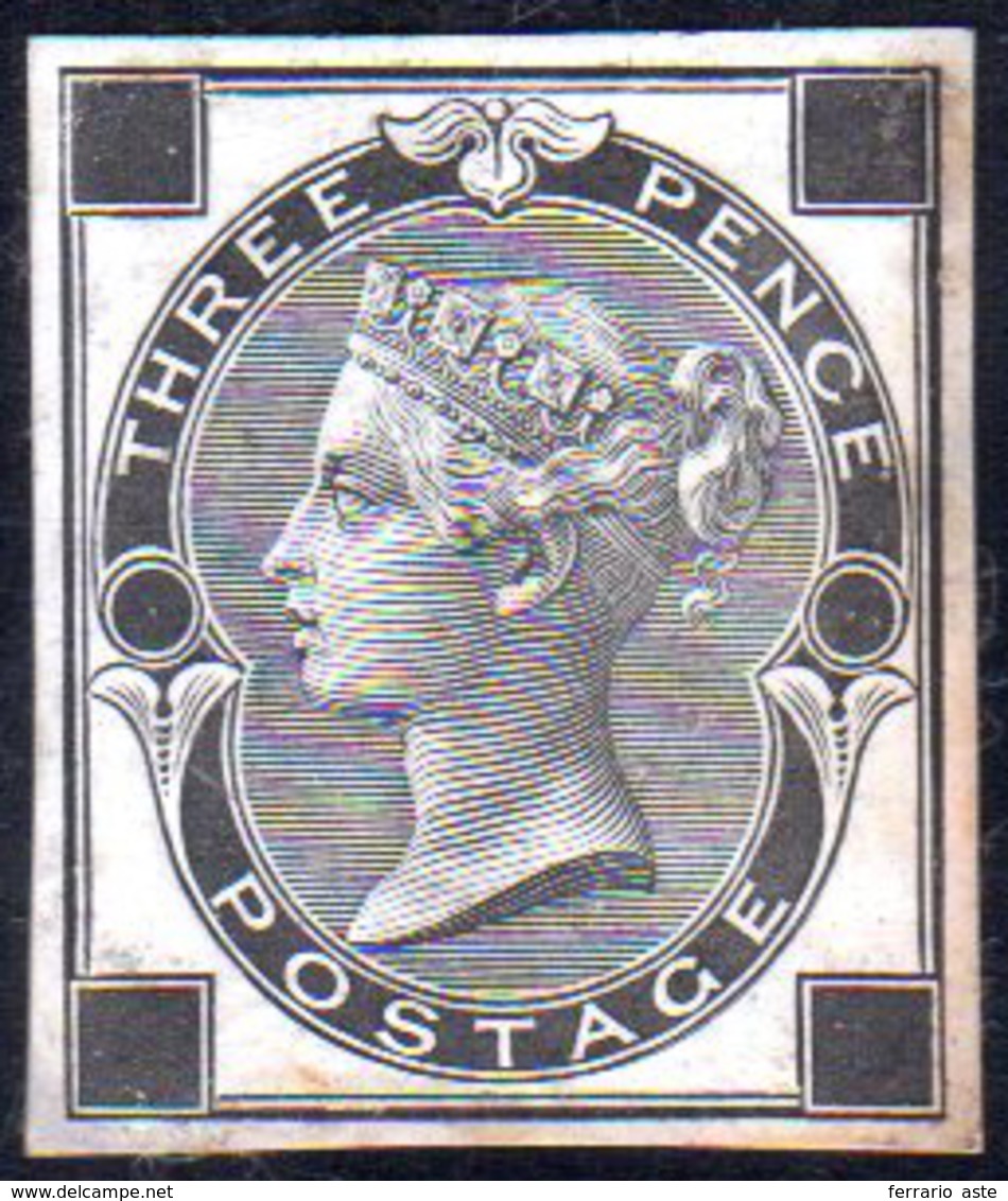GRAN BRETAGNA 1865 - 3 P. Regina Vittoria (28), Prova Di Conio Su Cartoncino Gessato Spesso, Senza G... - Autres - Europe
