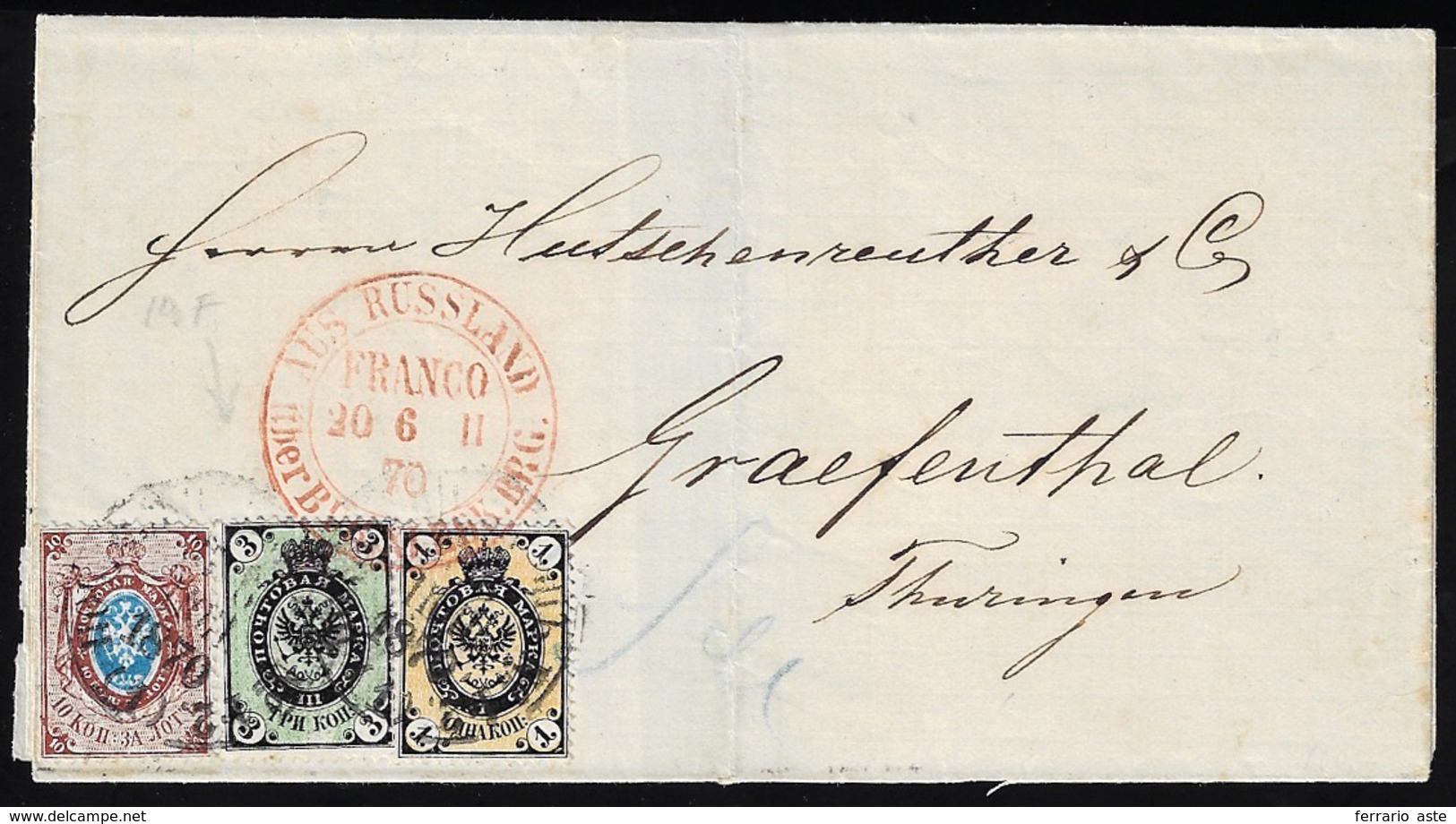 RUSSIA 1870 - 1 K., 3 K., 10 K. (17/19/21), Perfetti, Su Sovracoperta Di Lettera Da San Pietroburgo ... - Sonstige - Europa