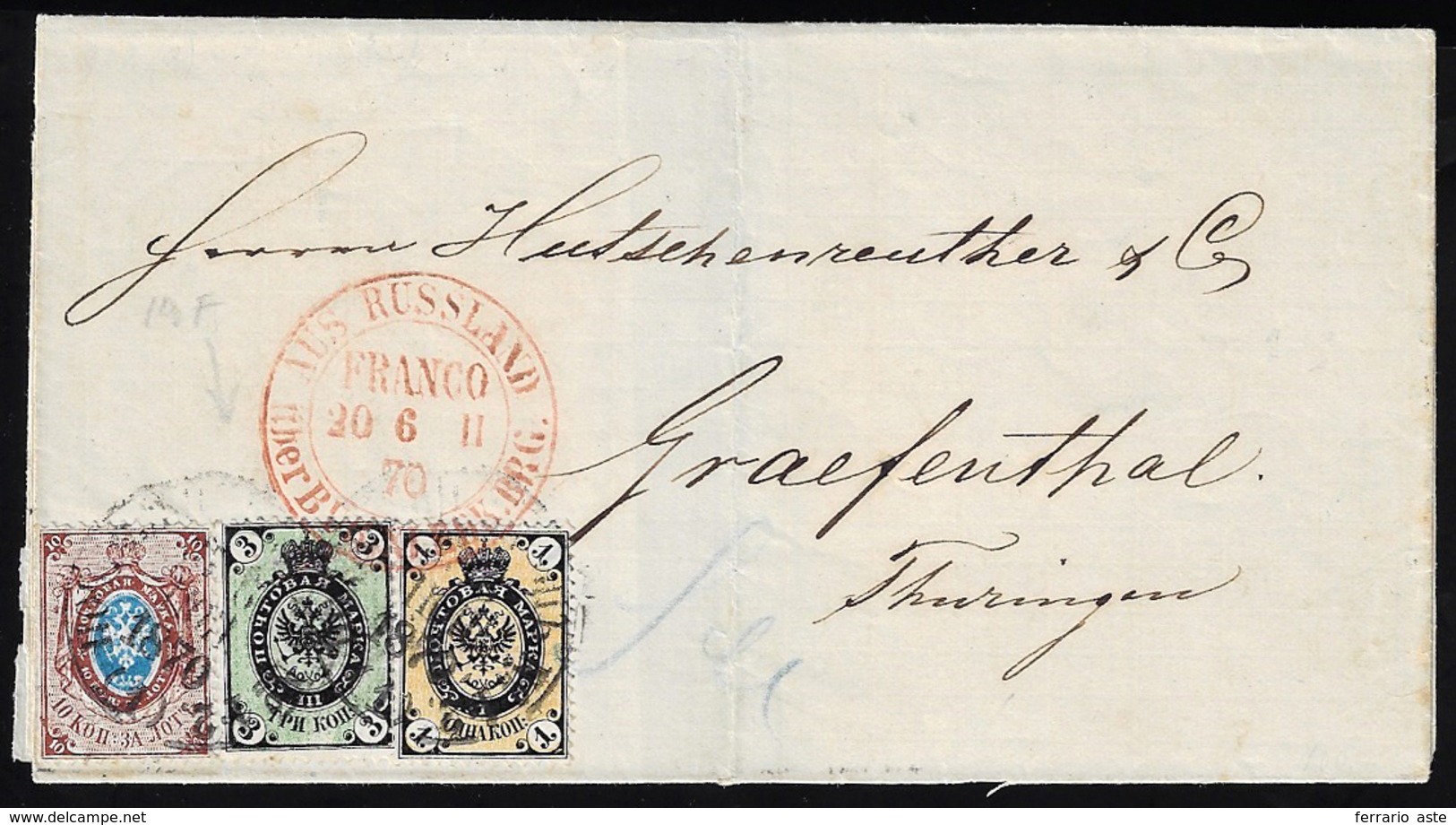 RUSSIA 1870 - 1 K., 3 K., 10 K. (17/19/21), Perfetti, Su Sovracoperta Di Lettera Da San Pietroburgo ... - Andere-Europa