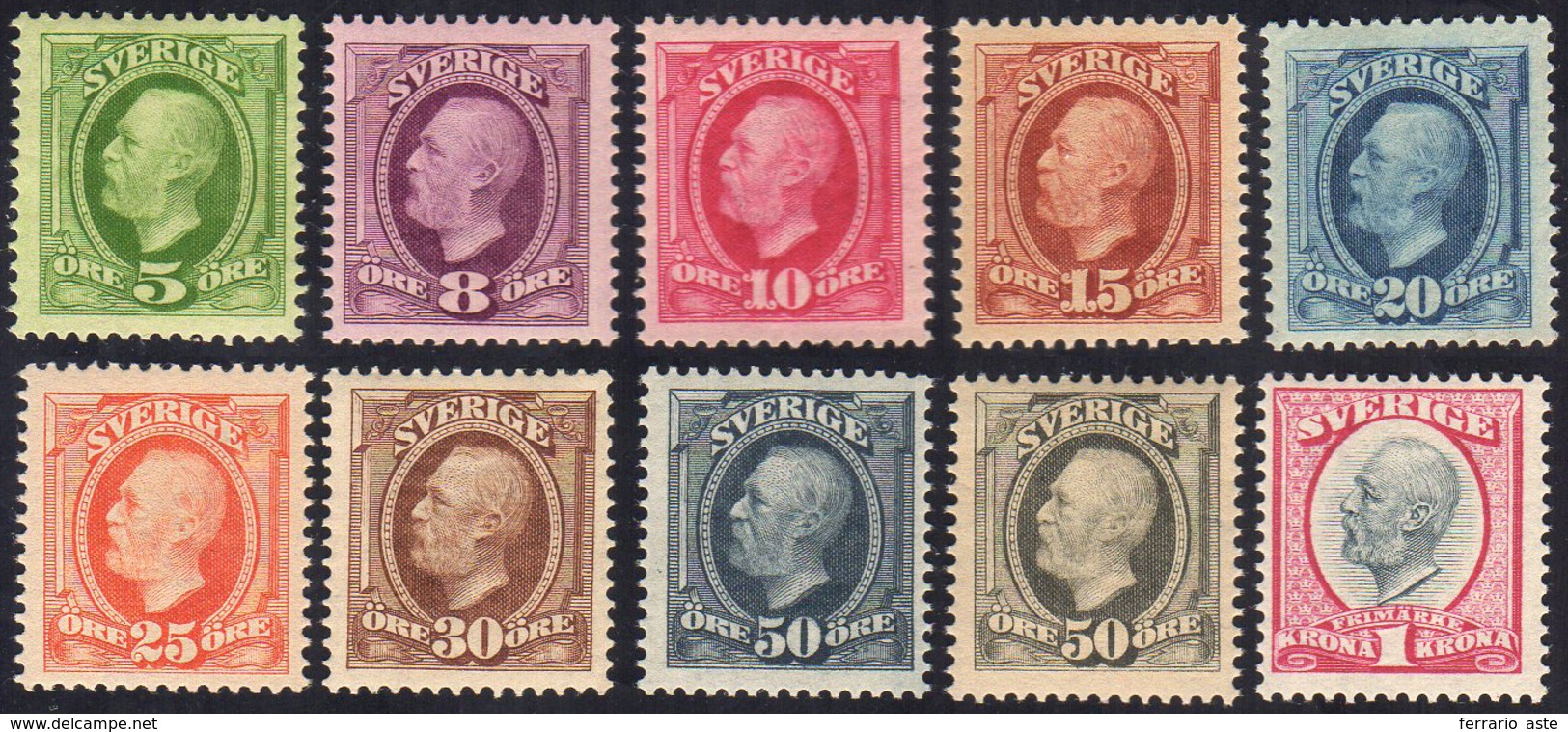 SVEZIA 1891/1904 - Re Oscar II, Dieci Valori (41/49,49A), Gomma Integra, Perfetti. Belli.... - Sonstige - Europa