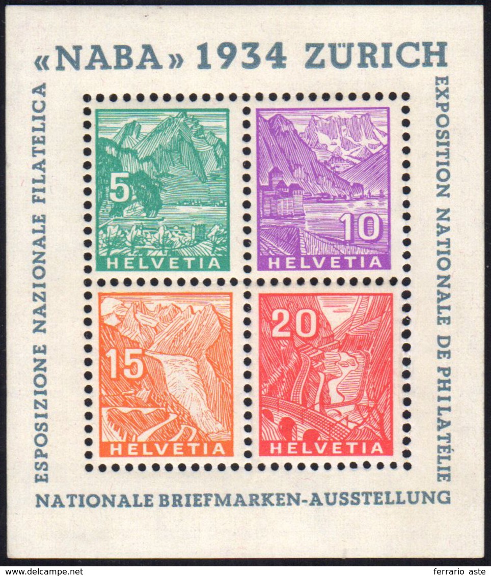 SVIZZERA FOGLIETTI 1934 - NABA, Foglietto (BF1), Gomma Integra, Perfetto. Cert. A.Diena.... - Andere-Europa