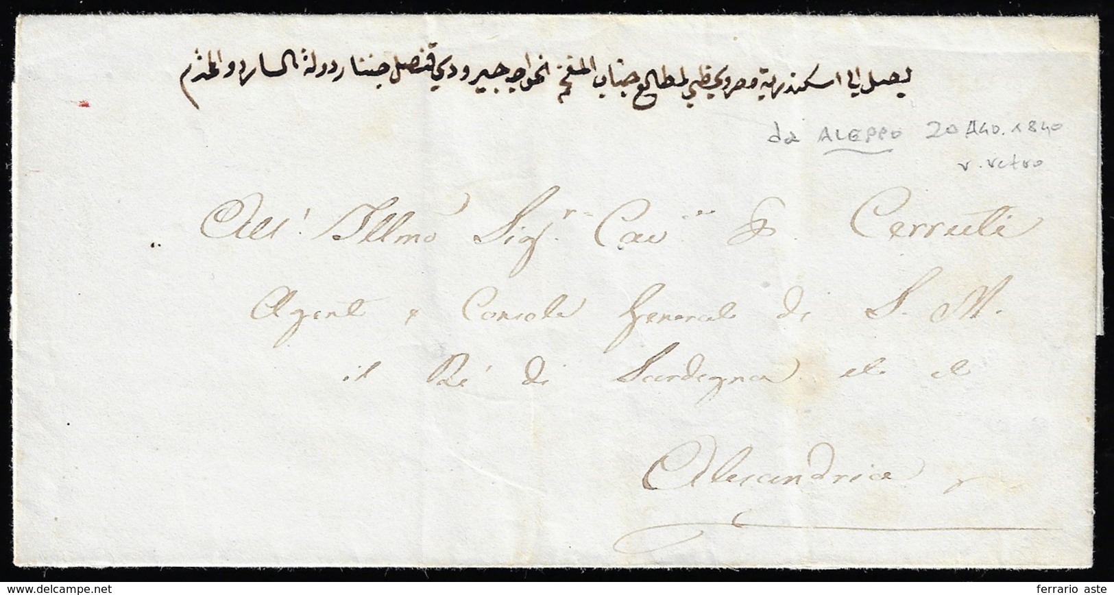 TURCHIA 1840 - Lettera Prefilatelica Da Aleppo 20/8/1840 Ad Alessandria. Interessante.... - Andere-Europa