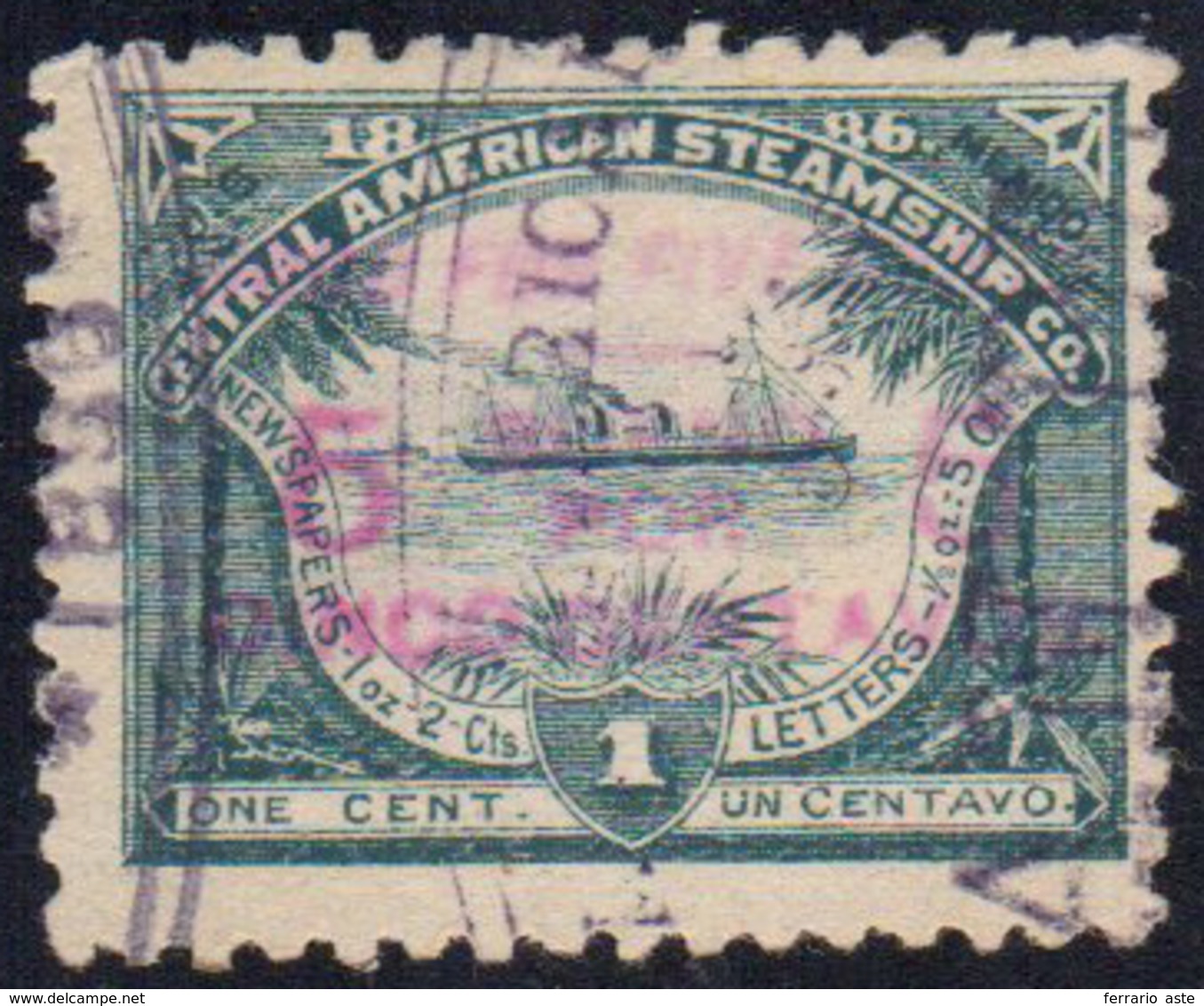 CENTRAL AMERICAN STEAMSHIP COMPANY 1866 - 5 Cent. Su 1 Cent., Usato, Perfetto. Raro Usato.... - Otros & Sin Clasificación