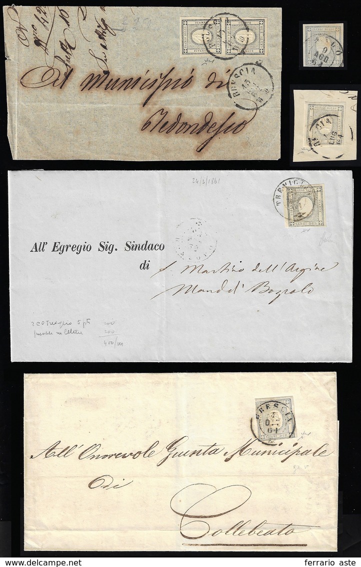 SARDEGNA 1861 - 1 E 2 Cent. Per Stampati (19/20), Due Esemplari Usati, Due Lettere E Un Frontespizio... - Autres & Non Classés