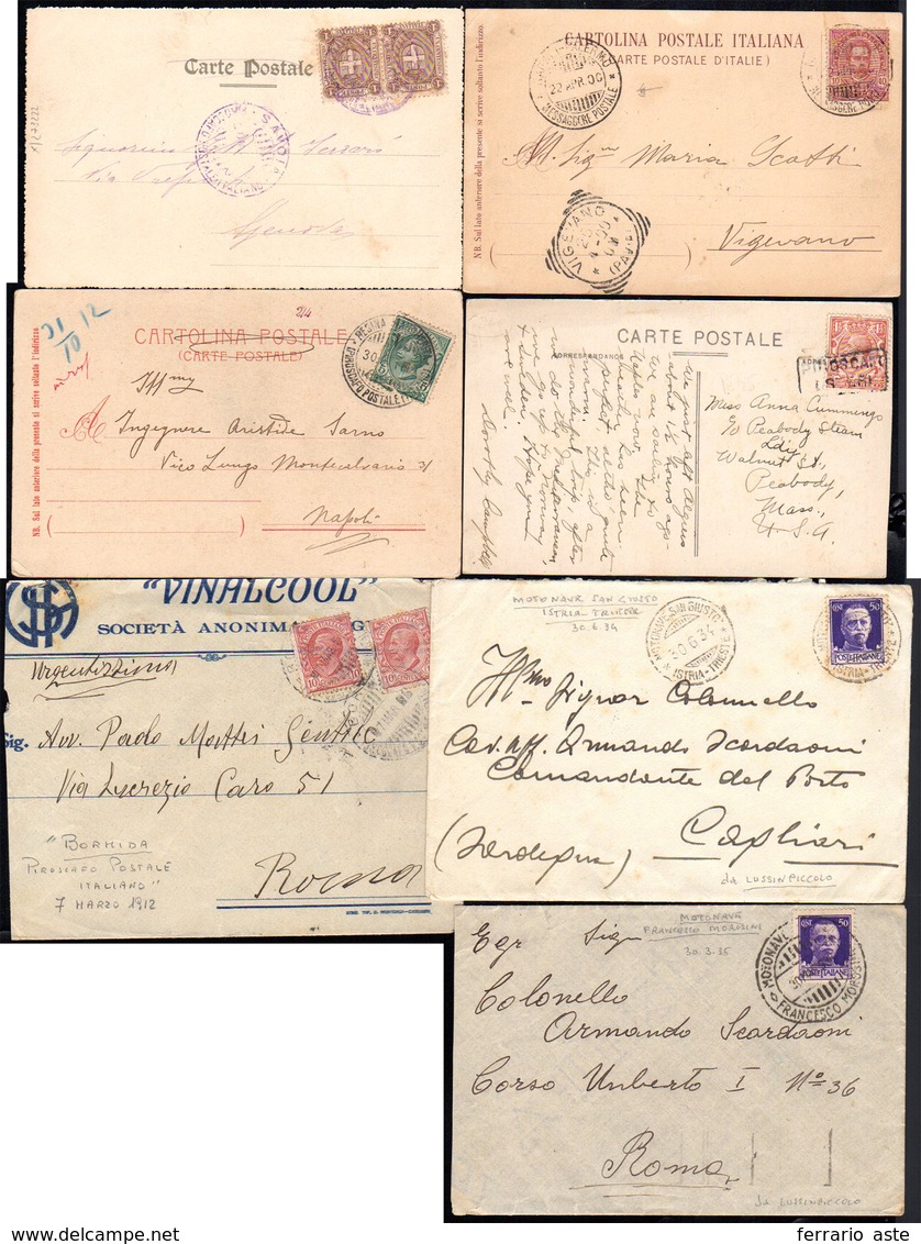 REGNO D'ITALIA NAVIGAZIONE 1900/1935 - Sette Lettere/cartoline Affrancate, Tutte Con Annulli Di Moto... - Sonstige & Ohne Zuordnung