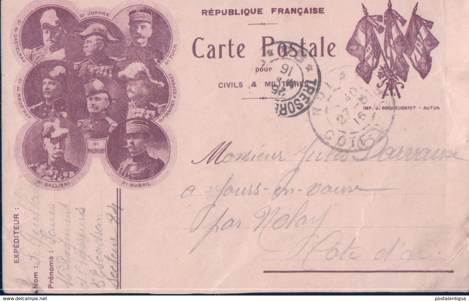 REPUBLIQUE FRANCAISE - CARTE POSTALE POUR CIVILS & MILITAIRES - Guerra 1914-18