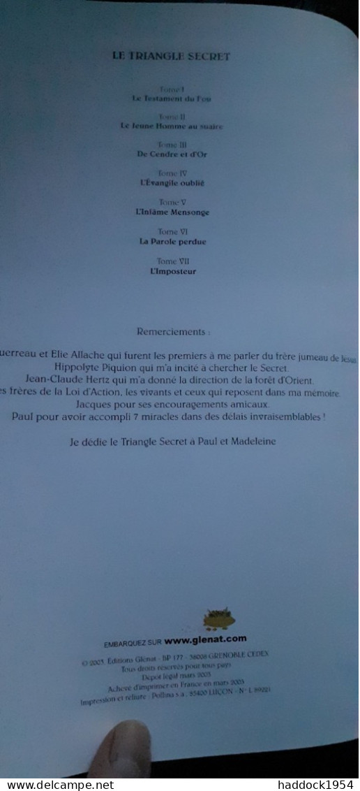 Le Triangle Secret Tome 7 L'imposteur DIDIER CONVARD Glénat 2005 - Triangle Secret, Le