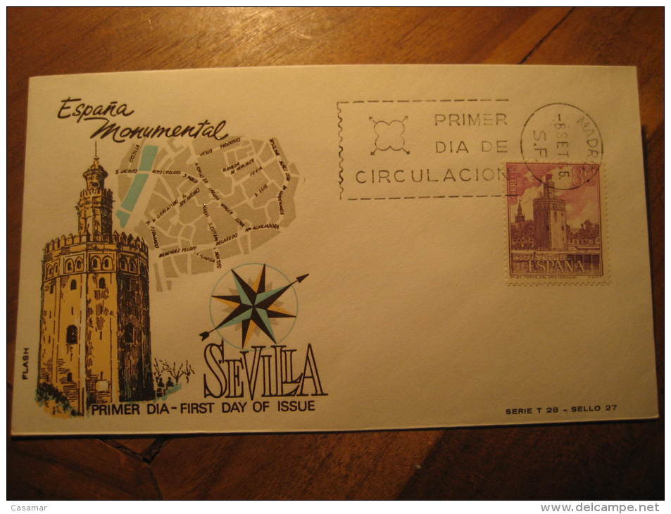 SEVILLA 1966 Torre Del Oro Gold Tower Architecture Fdc Spain Spd Cancel Cover Madrid - Cartas & Documentos