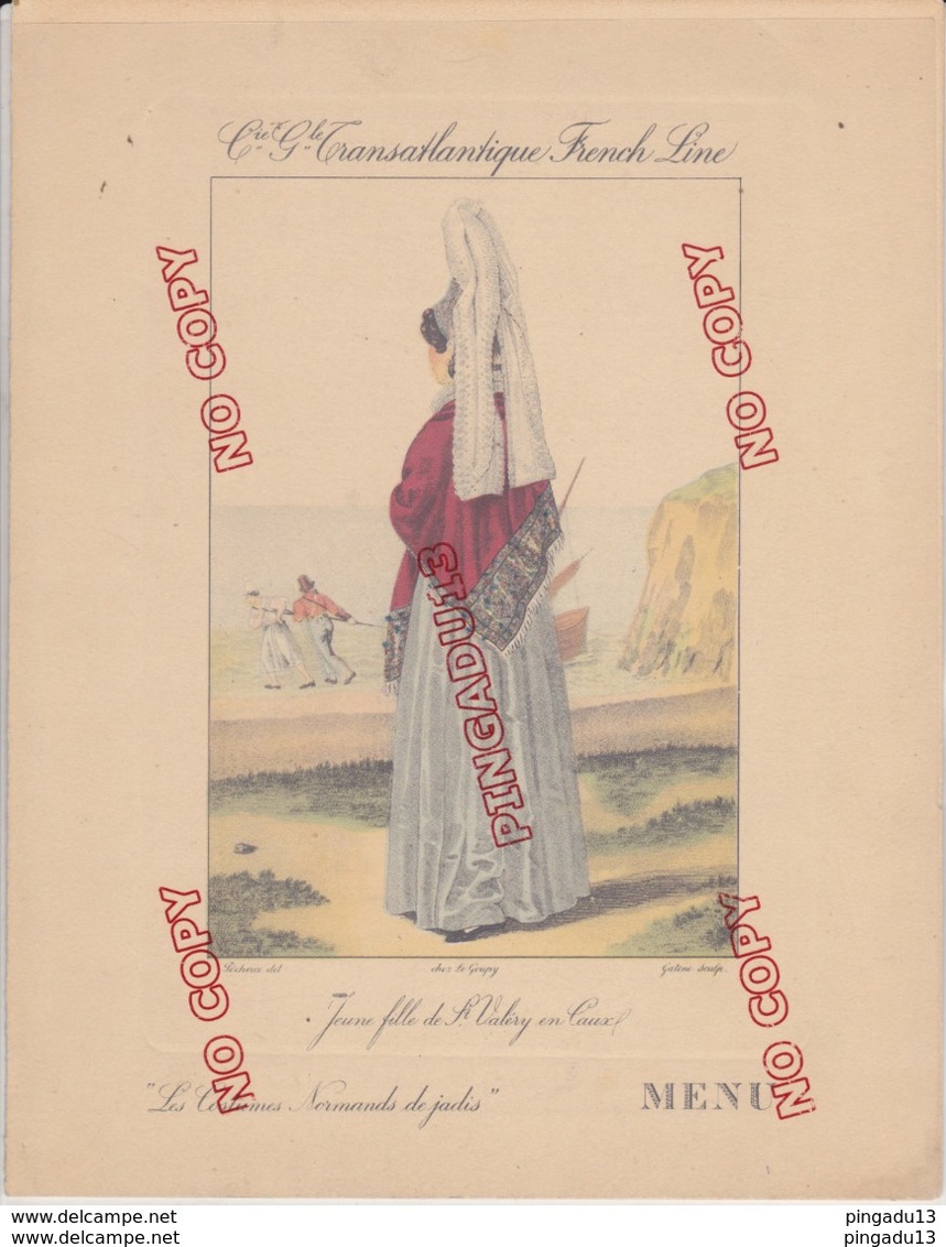 Au Plus Rapide Menu Paquebot Normandie Costumes Normands De Jadis Jeune Fille De Saint Valéry En Caux - Menus